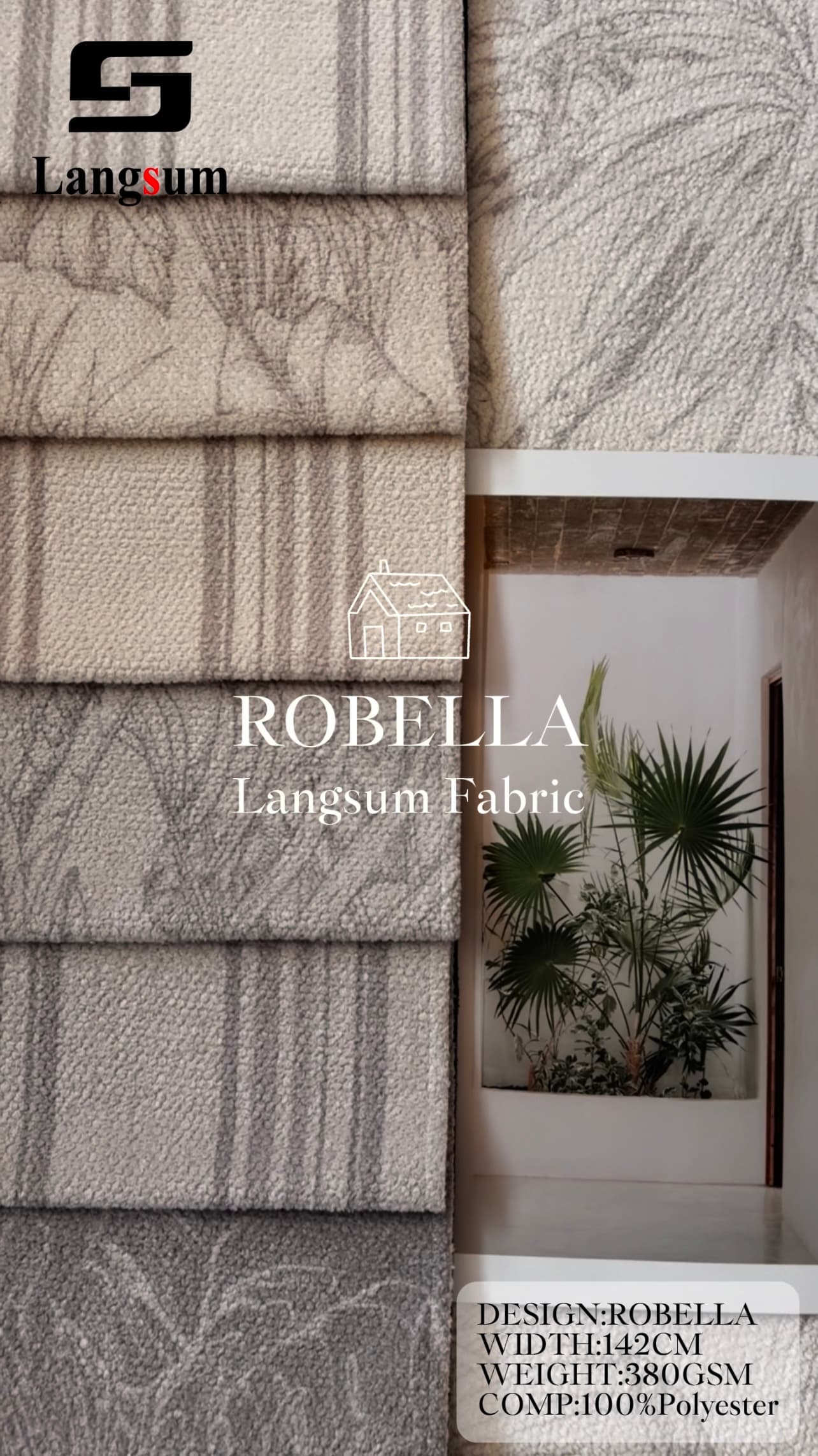 ROBELLA Woven Fabric Polyester Upholstery Fabric – 380gsm, 56" Wide, 10 Colors Langsum Fabric