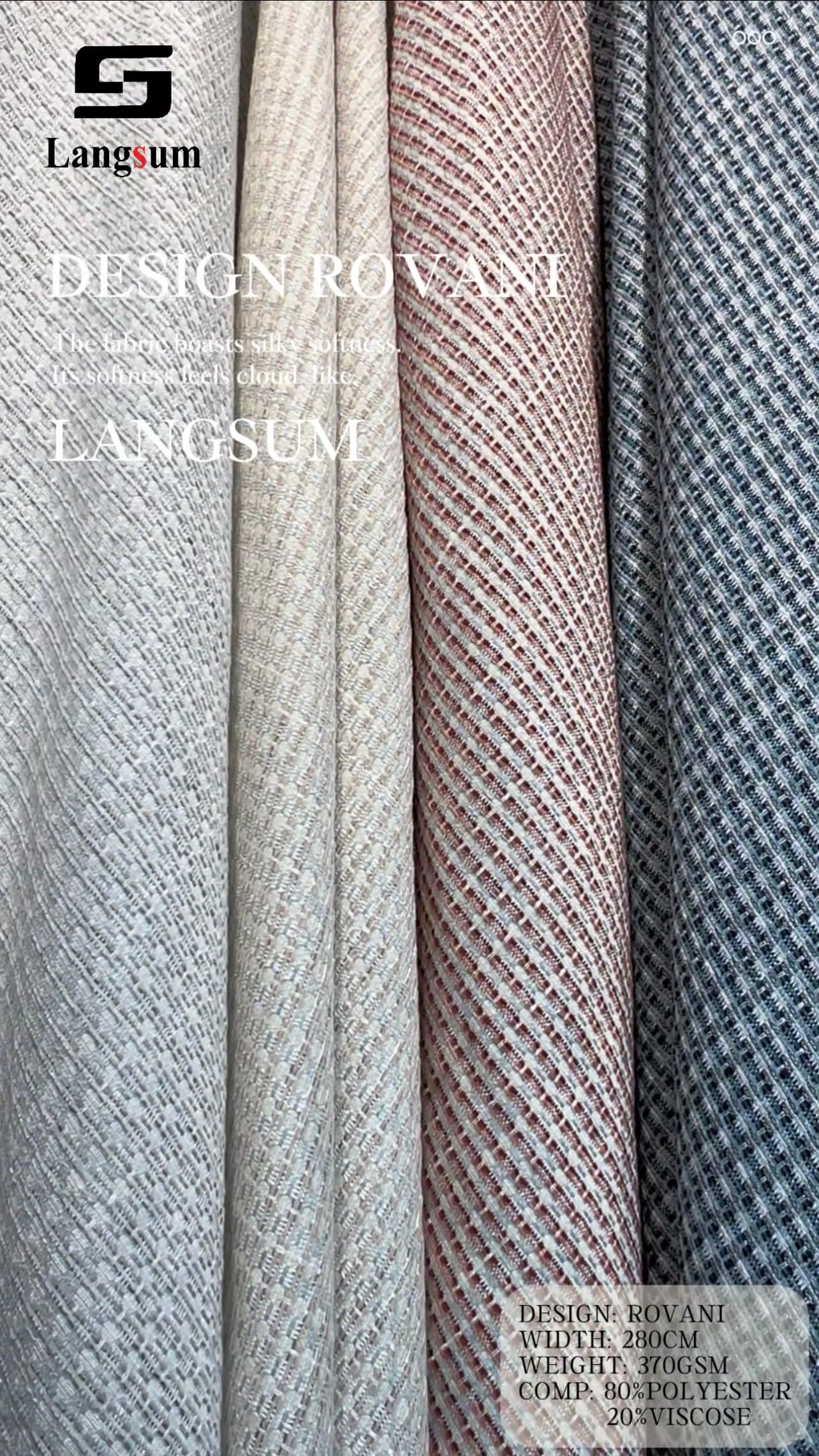 ROVANI Linen Look Fabric Polyester Viscose Upholstery Fabric – 370gsm, 110" Wide, 5 Colors Langsum Fabric
