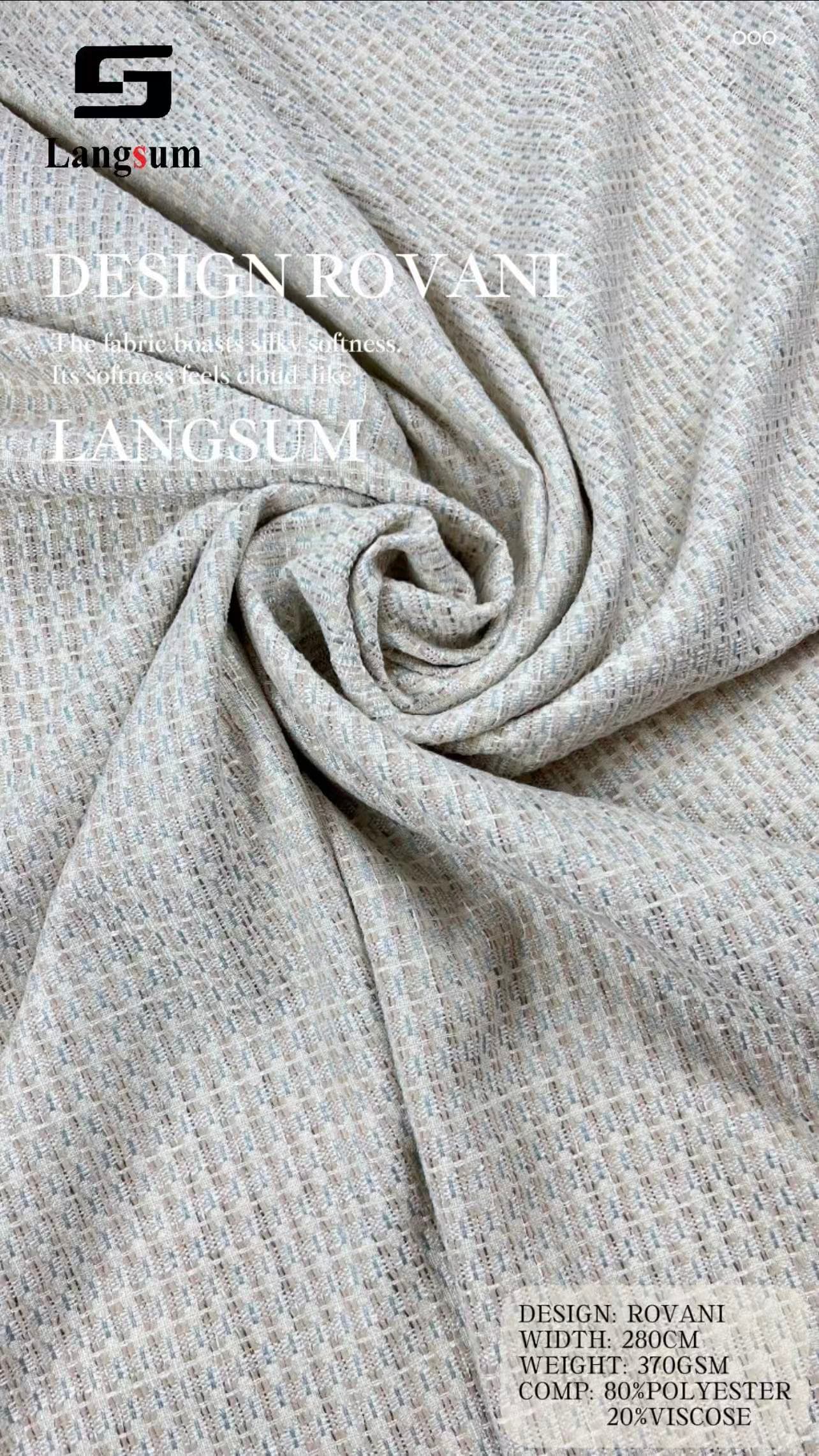 ROVANI Linen Look Fabric Polyester Viscose Upholstery Fabric – 370gsm, 110" Wide, 5 Colors Langsum Fabric