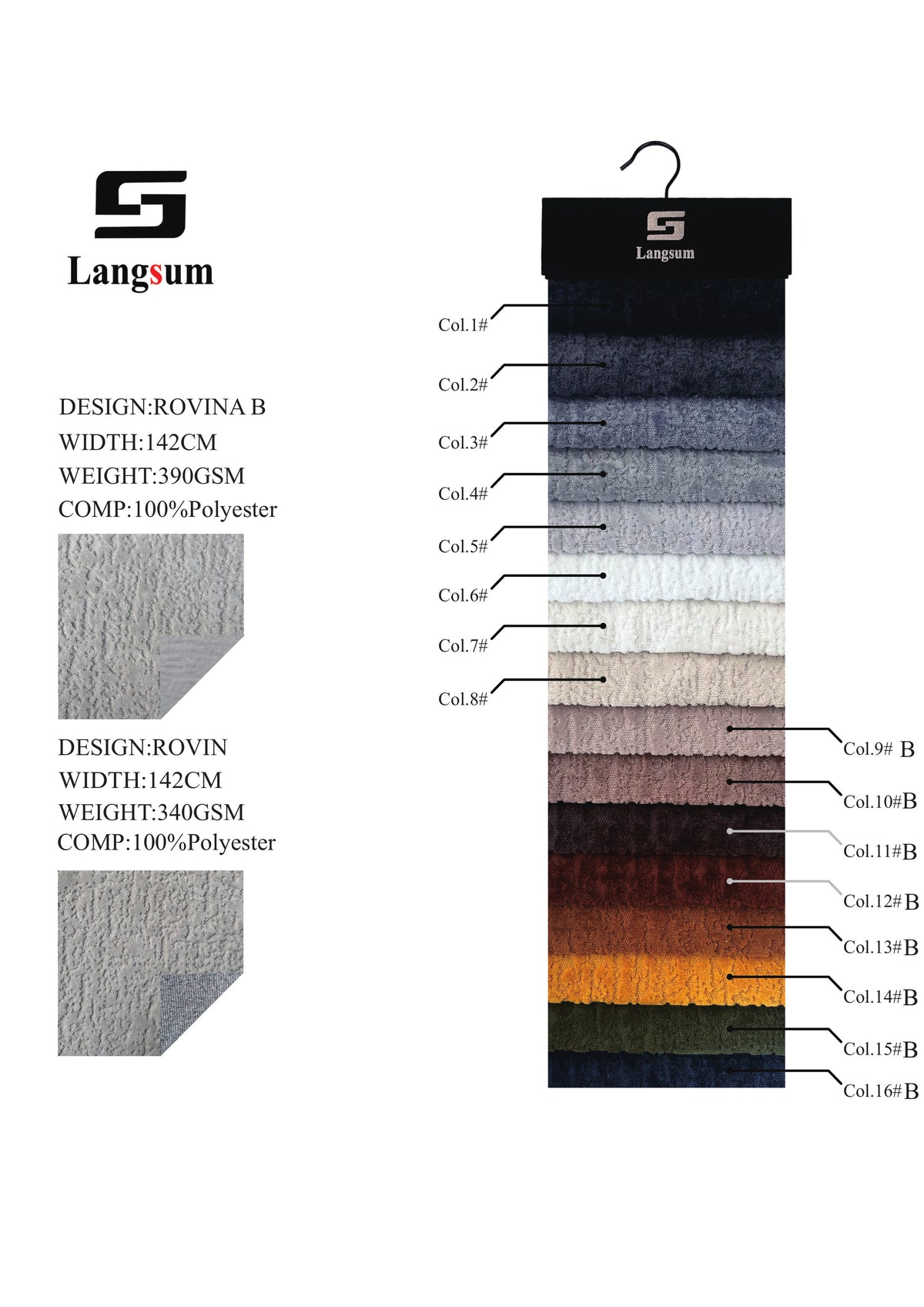 ROVINA Textured Polyester Upholstery Fabric – 16 Colors Langsum Fabric