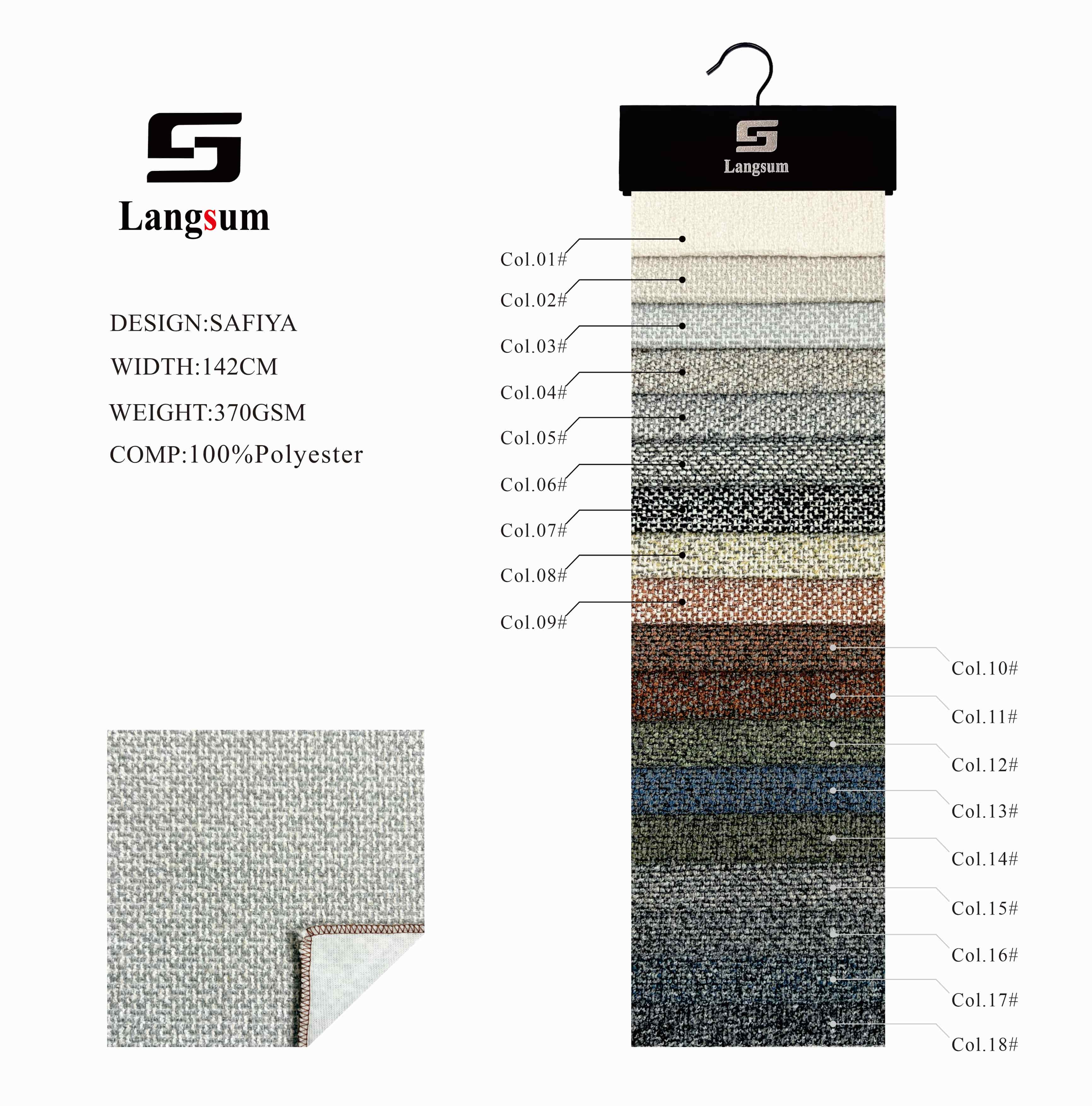 SAFIYA Chenille Fabric Woven Jacquard Fabric – 370gsm, 56" Wide, 18 Colors Langsum Fabric