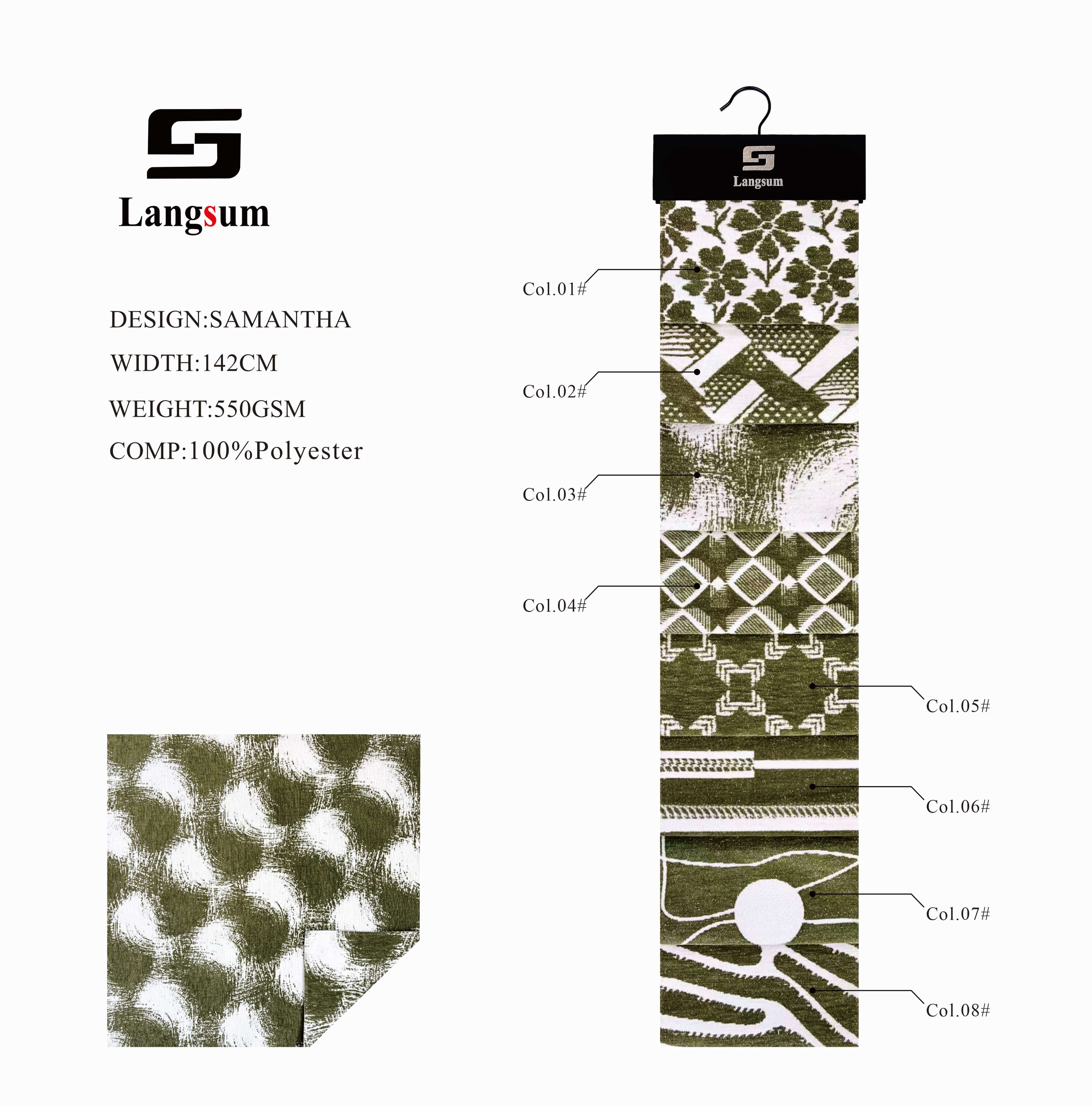 SAMANTHA Chenille Fabric Woven Jacquard Fabric – 550gsm, 56" Wide, 8 Colors Langsum Fabric