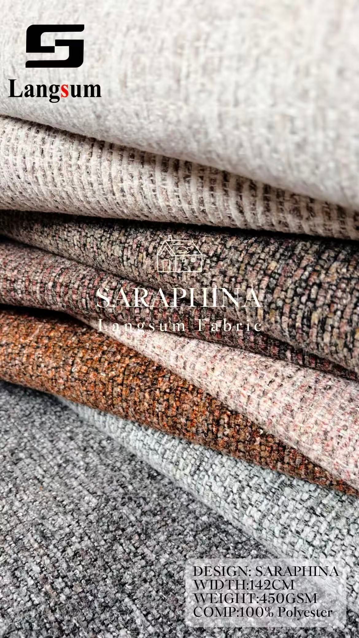 SARAPHINA Mottled-Textured Polyester Upholstery Fabric – 450gsm, 56" Wide, 12 Colors Langsum Fabric