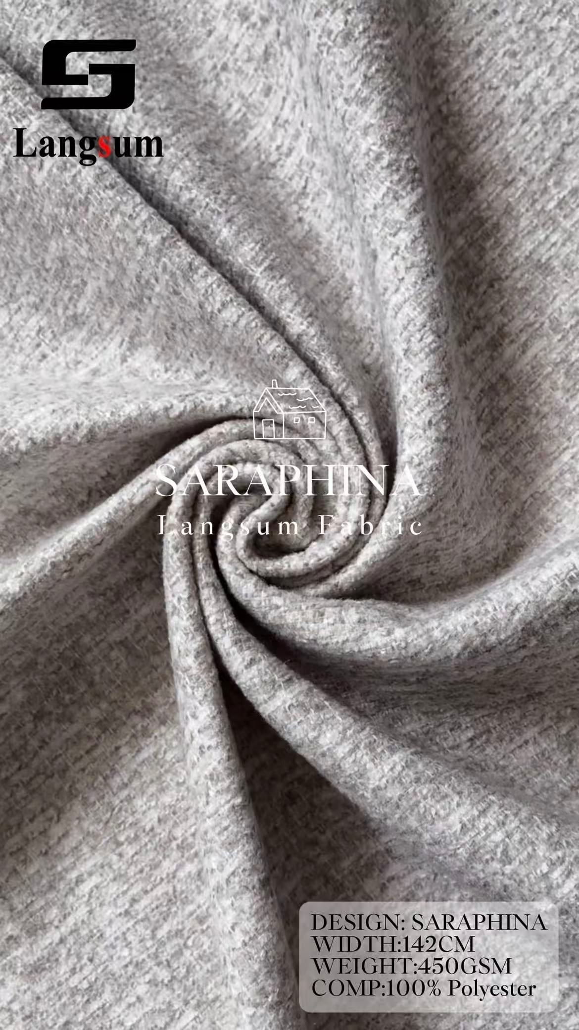 SARAPHINA Mottled-Textured Polyester Upholstery Fabric – 450gsm, 56" Wide, 12 Colors Langsum Fabric