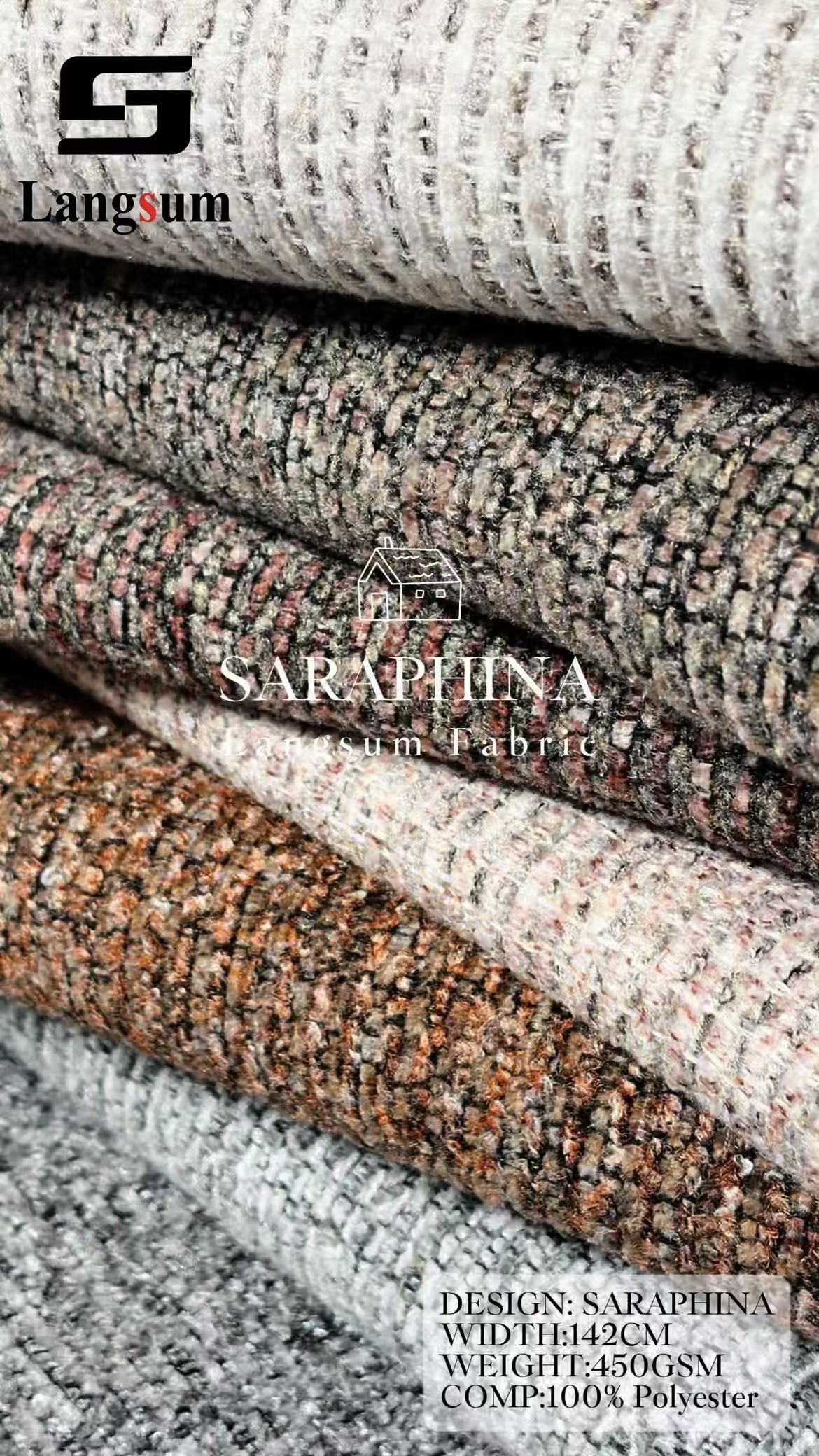 SARAPHINA Mottled-Textured Polyester Upholstery Fabric – 450gsm, 56" Wide, 12 Colors Langsum Fabric