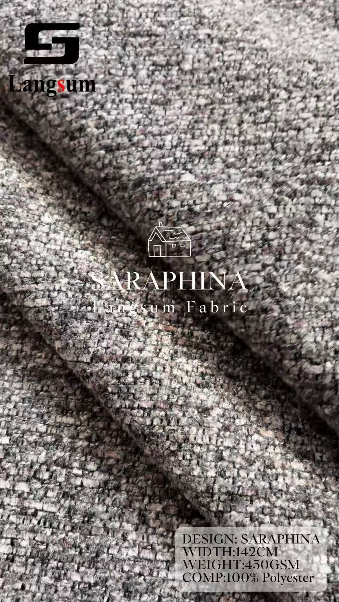SARAPHINA Mottled-Textured Polyester Upholstery Fabric – 450gsm, 56" Wide, 12 Colors Langsum Fabric