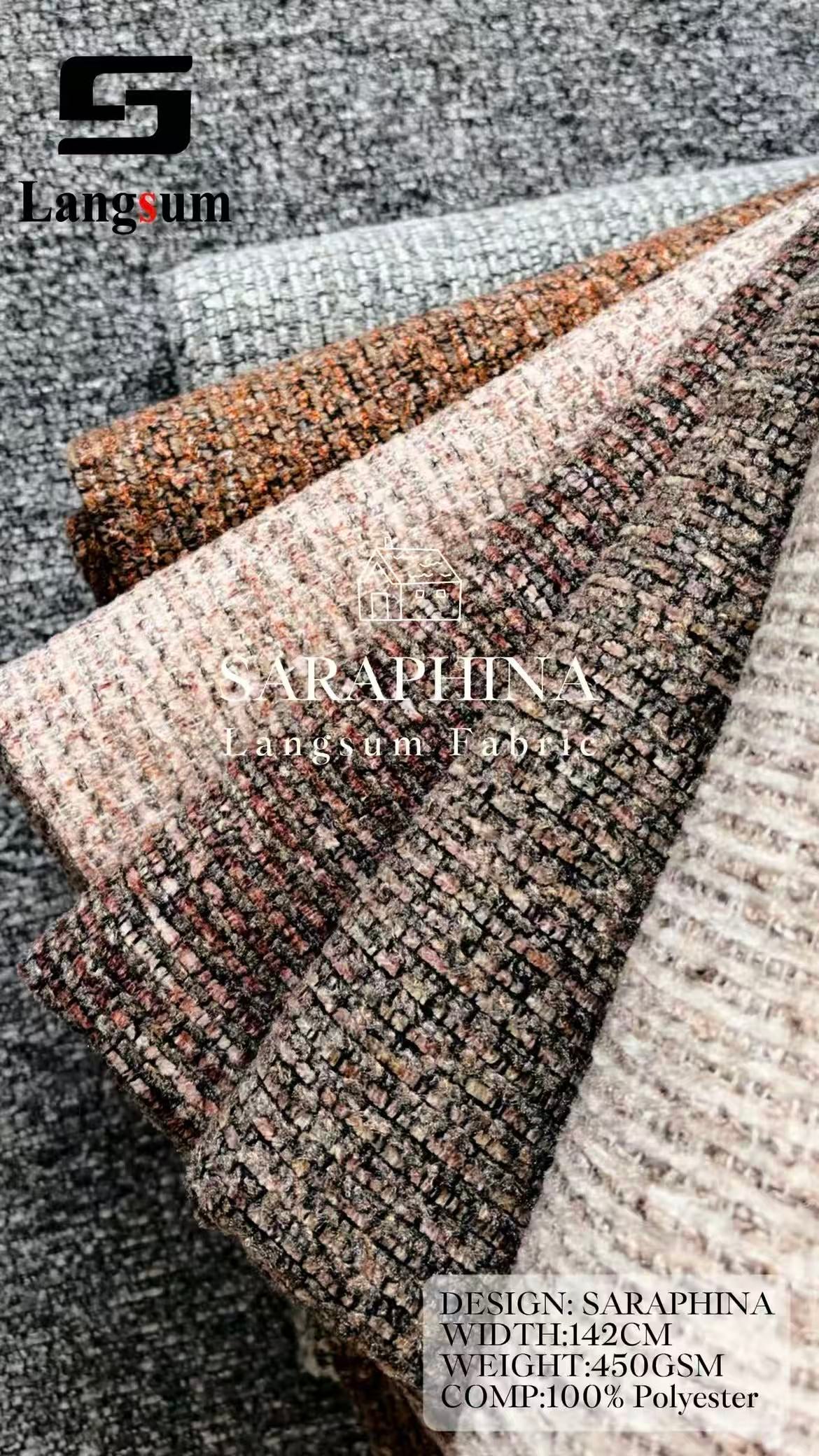 SARAPHINA Mottled-Textured Polyester Upholstery Fabric – 450gsm, 56" Wide, 12 Colors Langsum Fabric