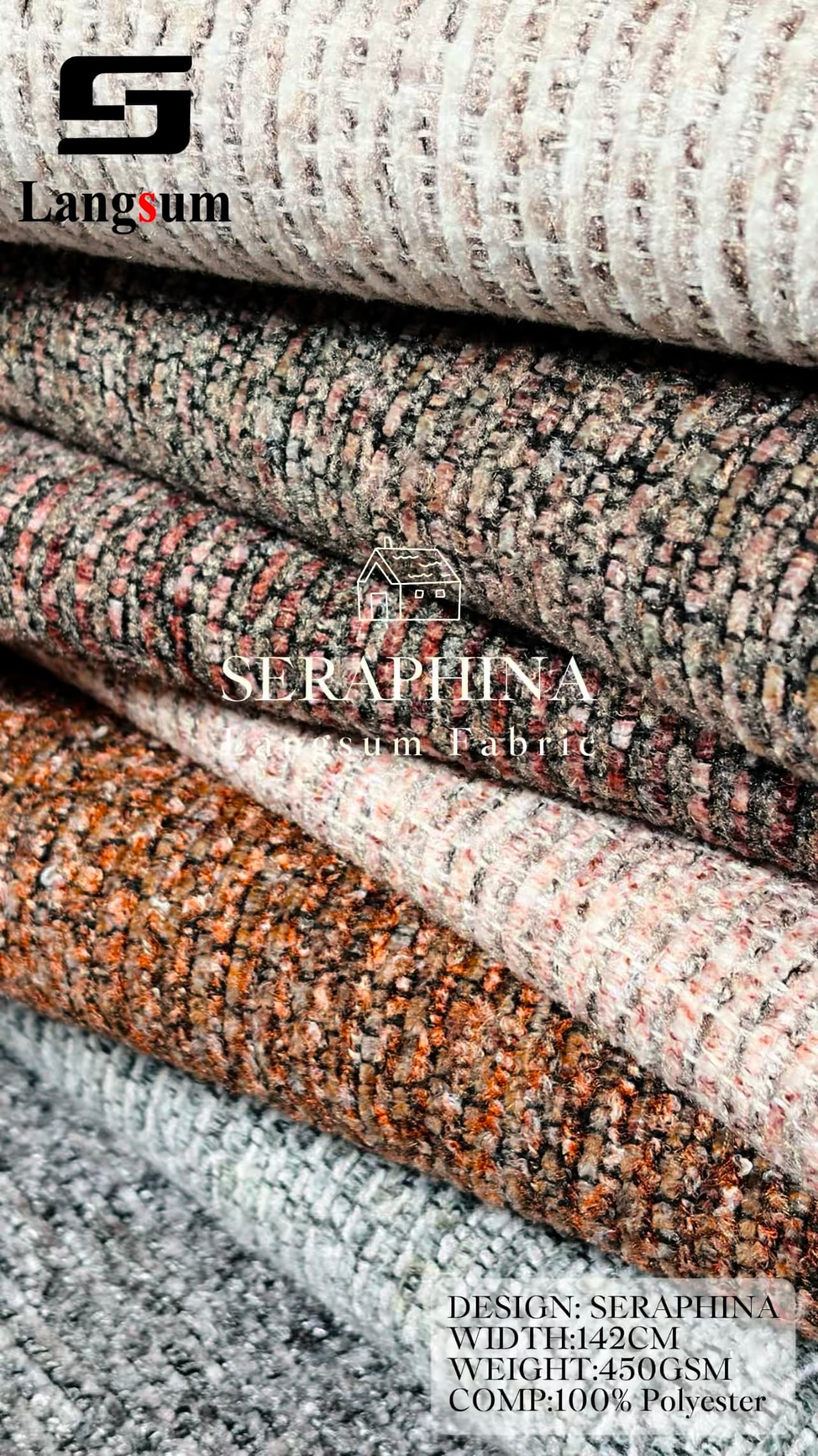 SERAPHINA Chenille Fabric Woven Jacquard Fabric – 390gsm, 56" Wide, 15 Colors Langsum Fabric