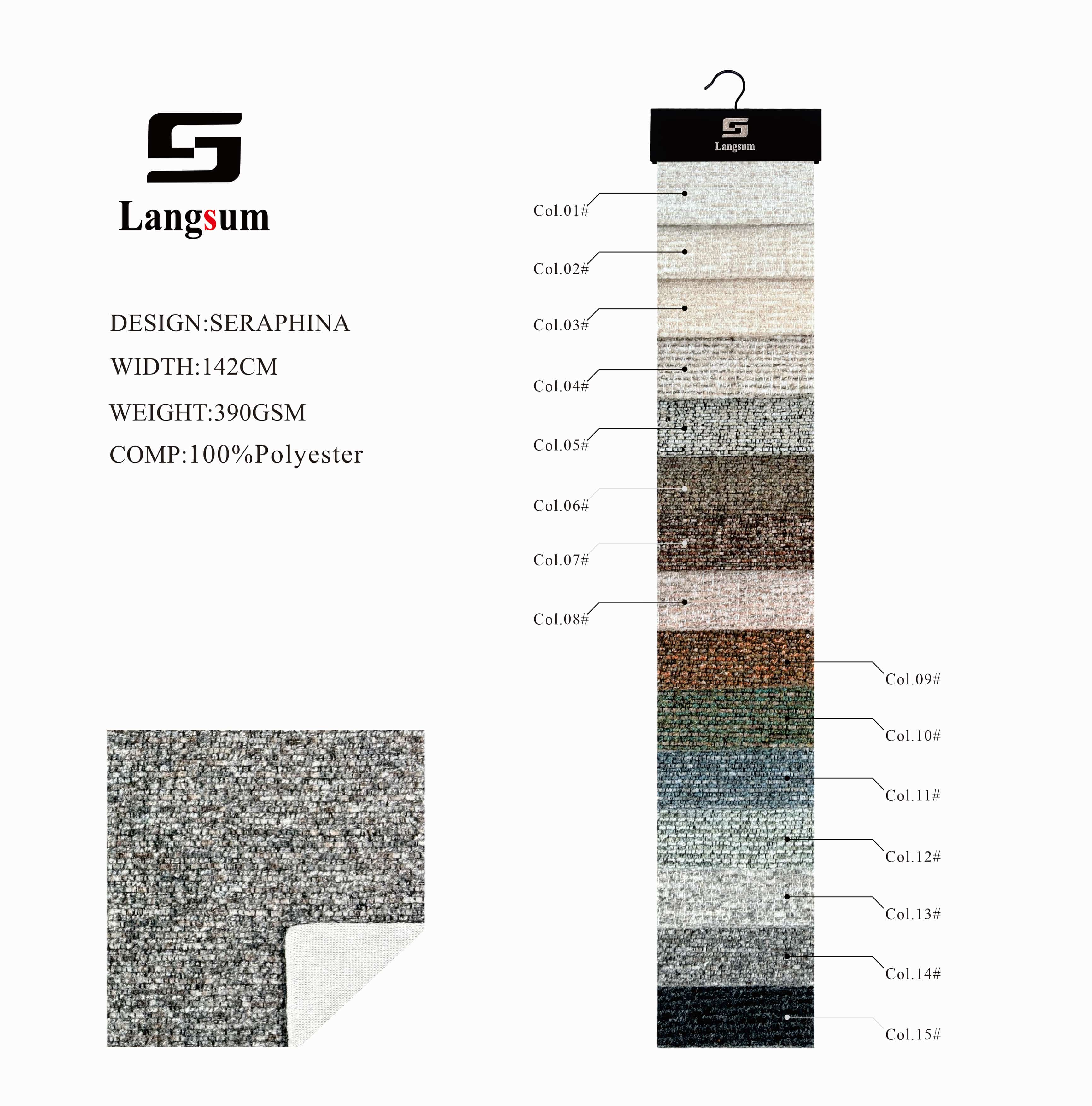 SERAPHINA Chenille Fabric Woven Jacquard Fabric – 390gsm, 56" Wide, 15 Colors Langsum Fabric