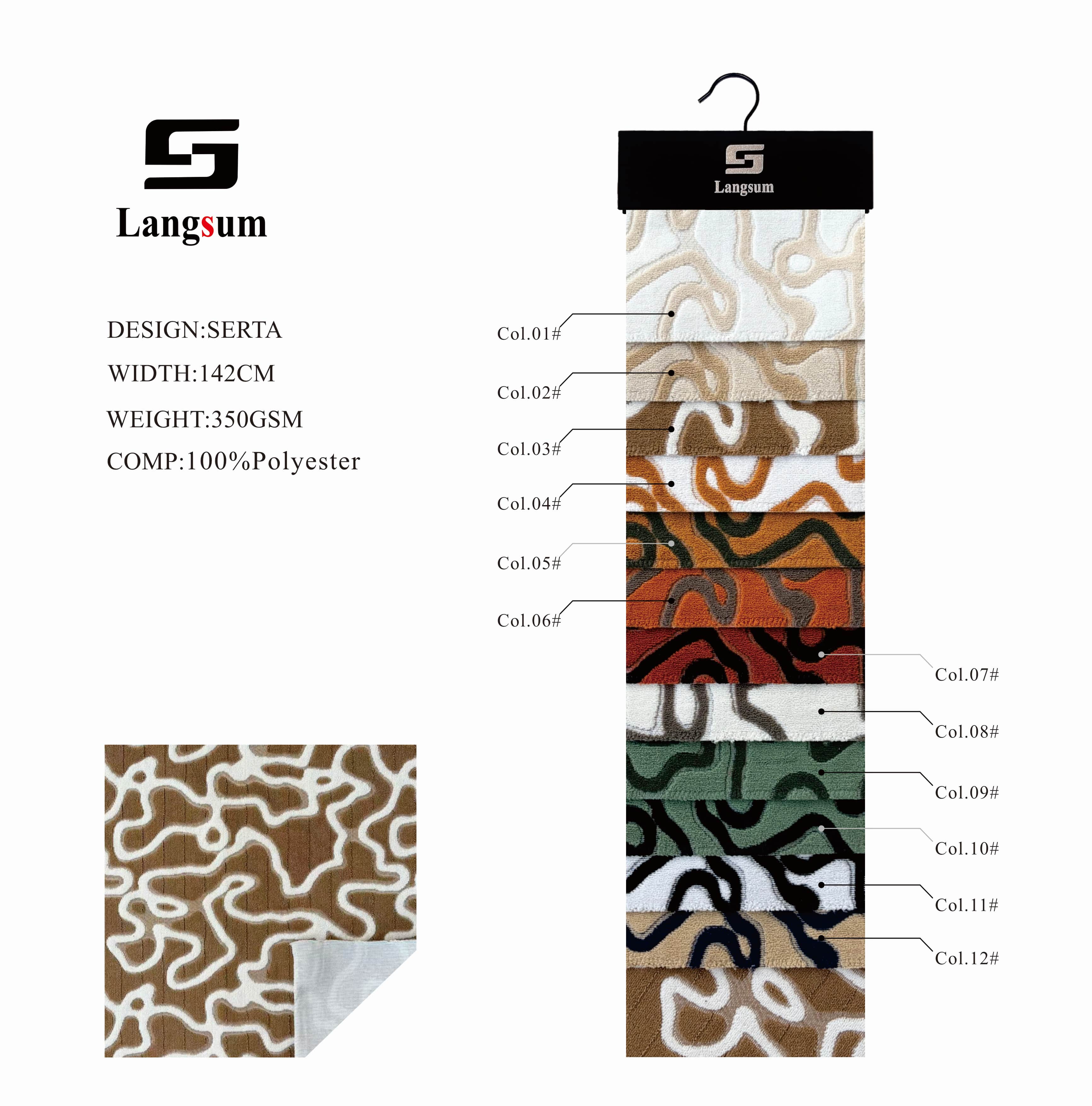 SERTA Chenille Fabric Woven Jacquard Fabric – 350gsm, 56" Wide, 12 Colors Langsum Fabric