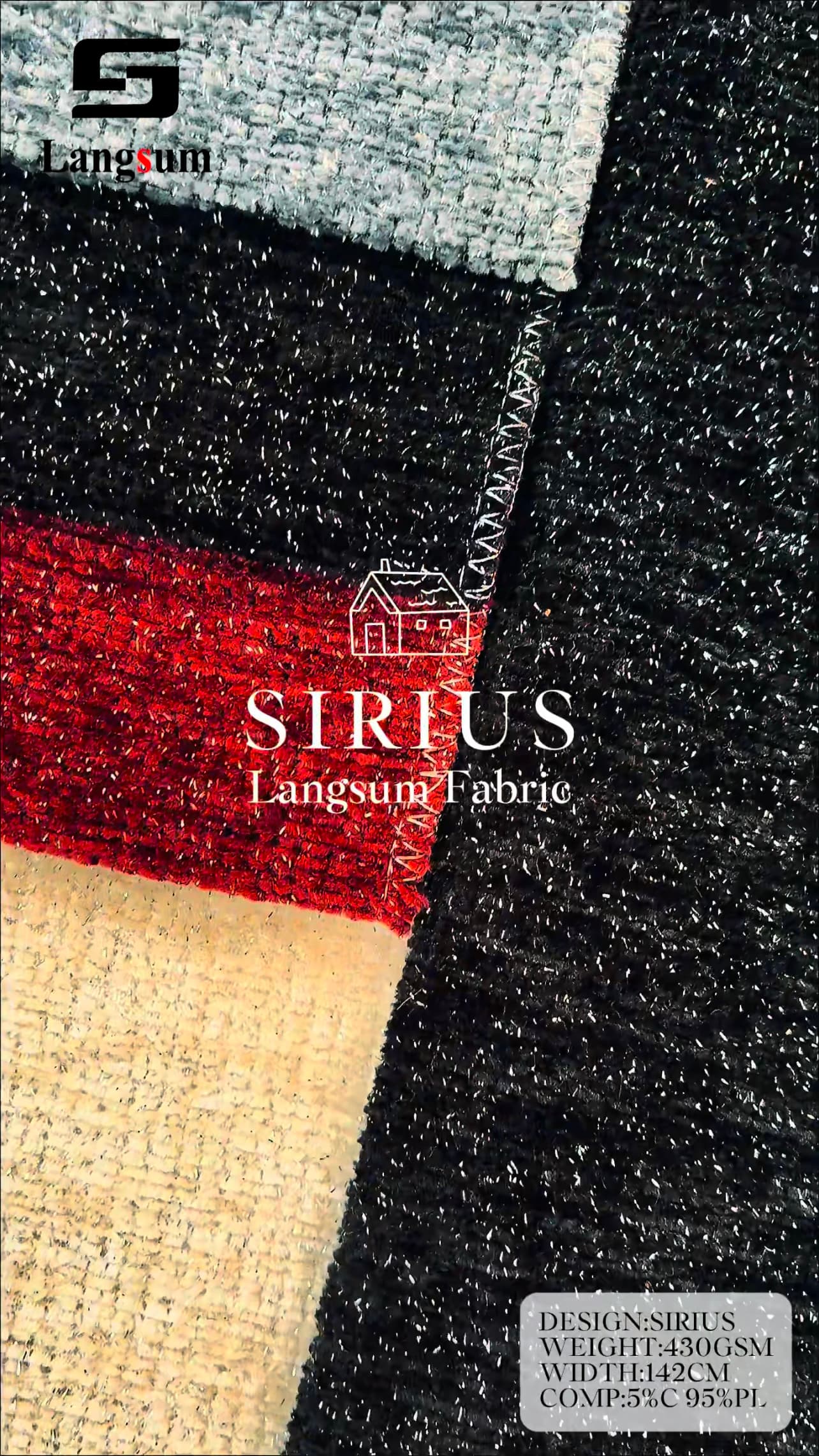 SIRIUS Chenille Fabric Woven Jacquard Fabric – 430gsm, 56" Wide, 11 Colors Langsum Fabric