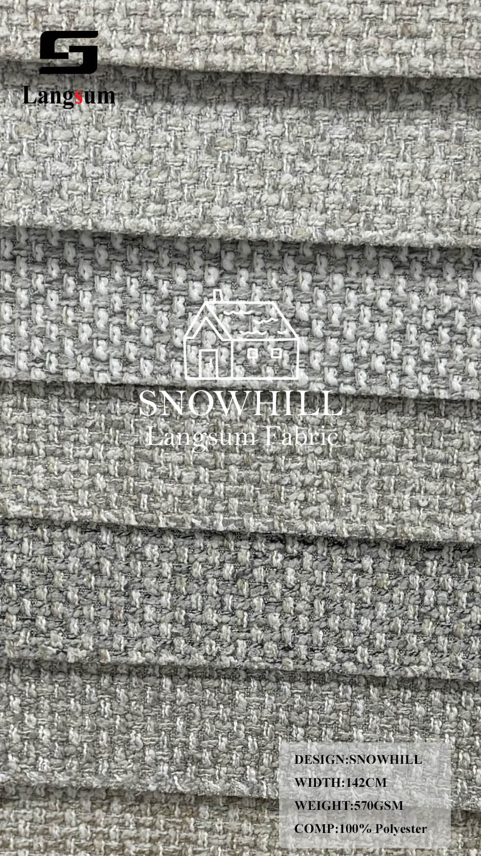 SNOWHILL Nubby-Textured Polyester Upholstery Fabric – 570gsm, 56" Wide Langsum Fabric