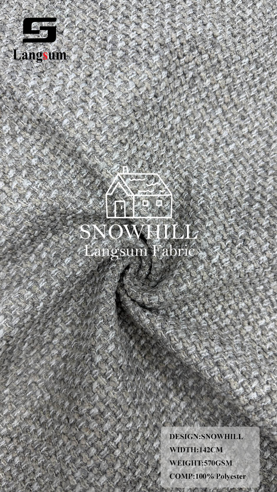 SNOWHILL Nubby-Textured Polyester Upholstery Fabric – 570gsm, 56" Wide Langsum Fabric