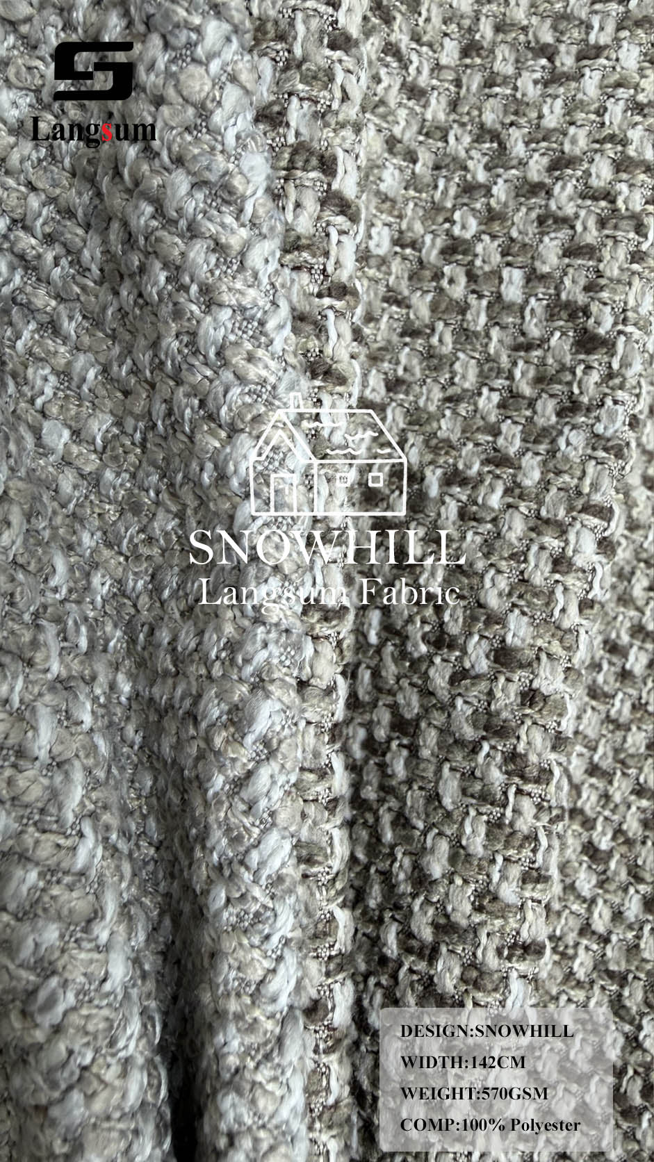 SNOWHILL Nubby-Textured Polyester Upholstery Fabric – 570gsm, 56" Wide Langsum Fabric