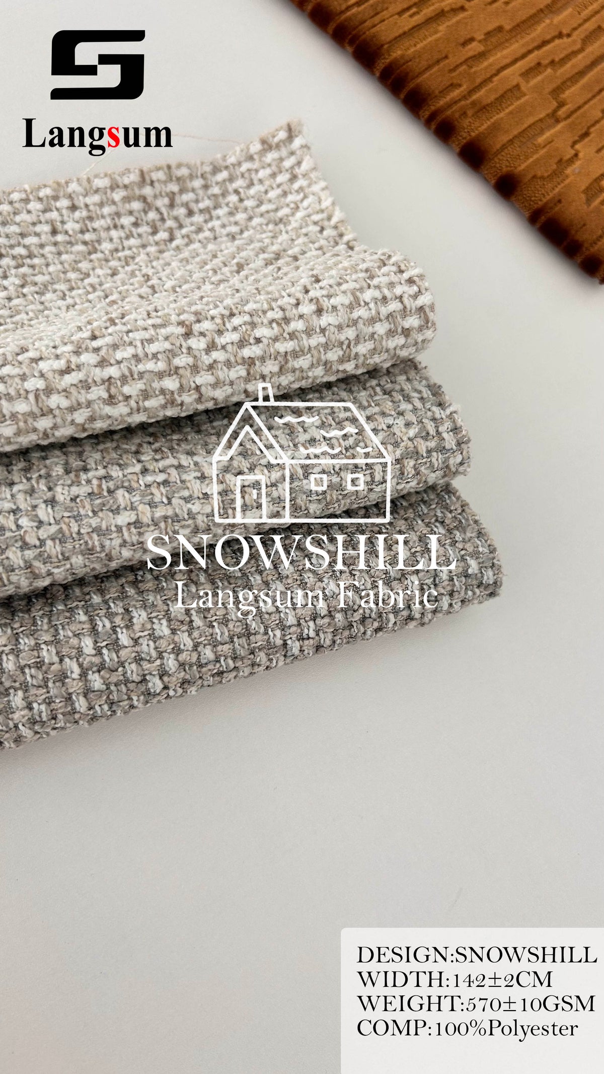SNOWSHILL Coarse-Textured Polyester Upholstery Fabric – 570±10gsm, 56" Wide, 12 Colors Langsum Fabric