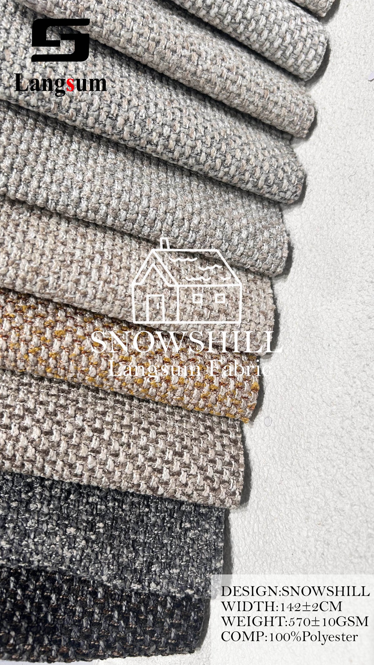 SNOWSHILL Coarse-Textured Polyester Upholstery Fabric – 570±10gsm, 56" Wide, 12 Colors Langsum Fabric