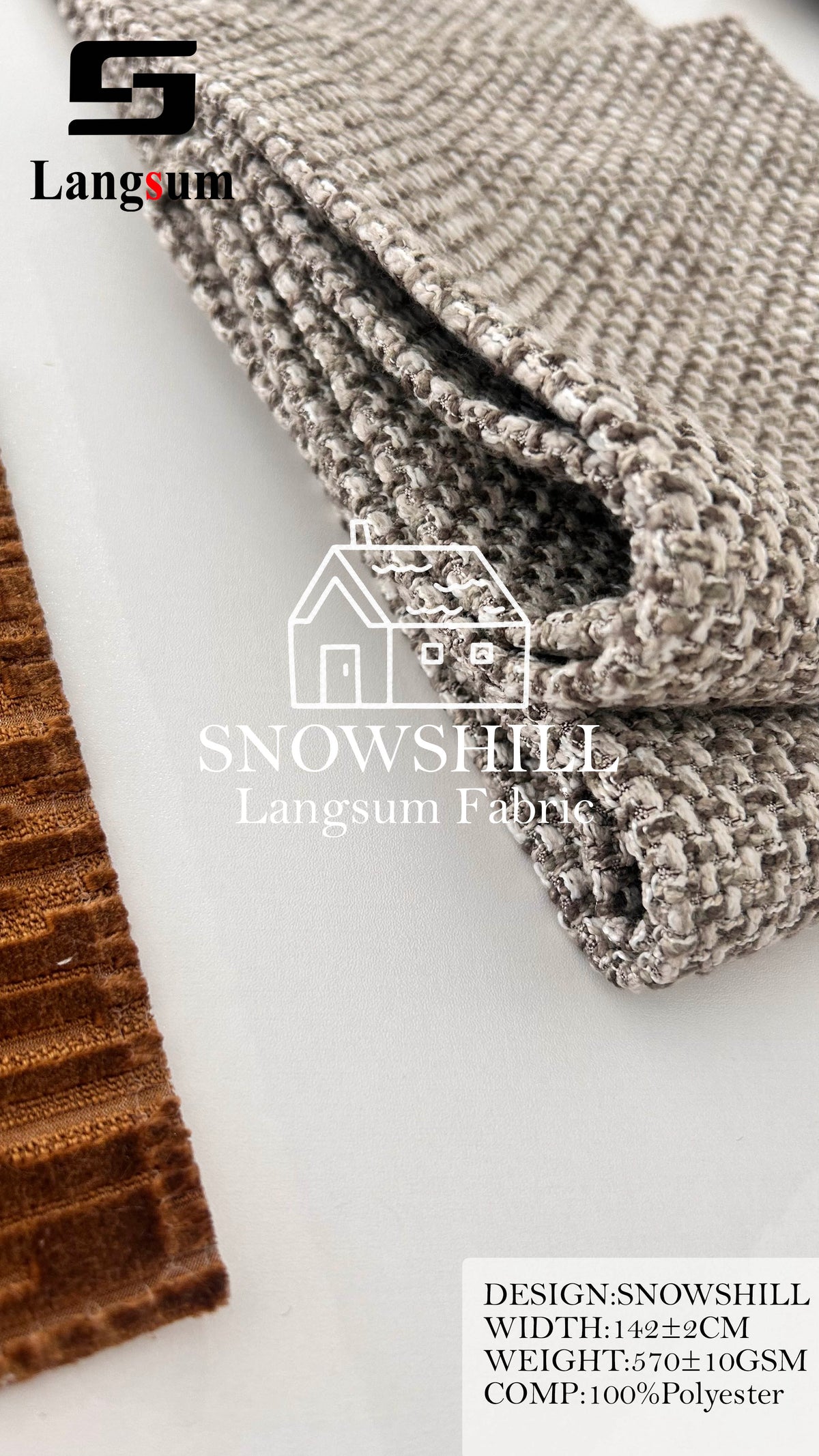 SNOWSHILL Coarse-Textured Polyester Upholstery Fabric – 570±10gsm, 56" Wide, 12 Colors Langsum Fabric