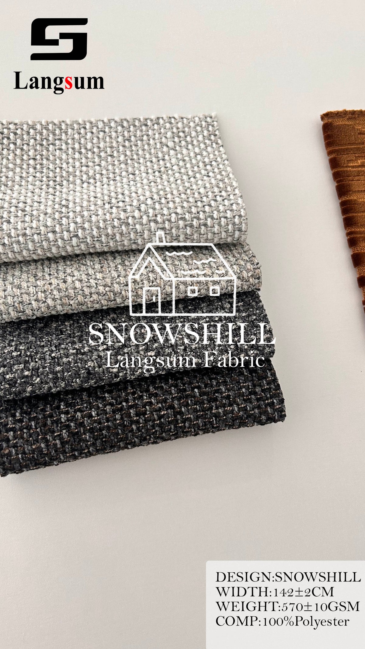 SNOWSHILL Coarse-Textured Polyester Upholstery Fabric – 570±10gsm, 56" Wide, 12 Colors Langsum Fabric