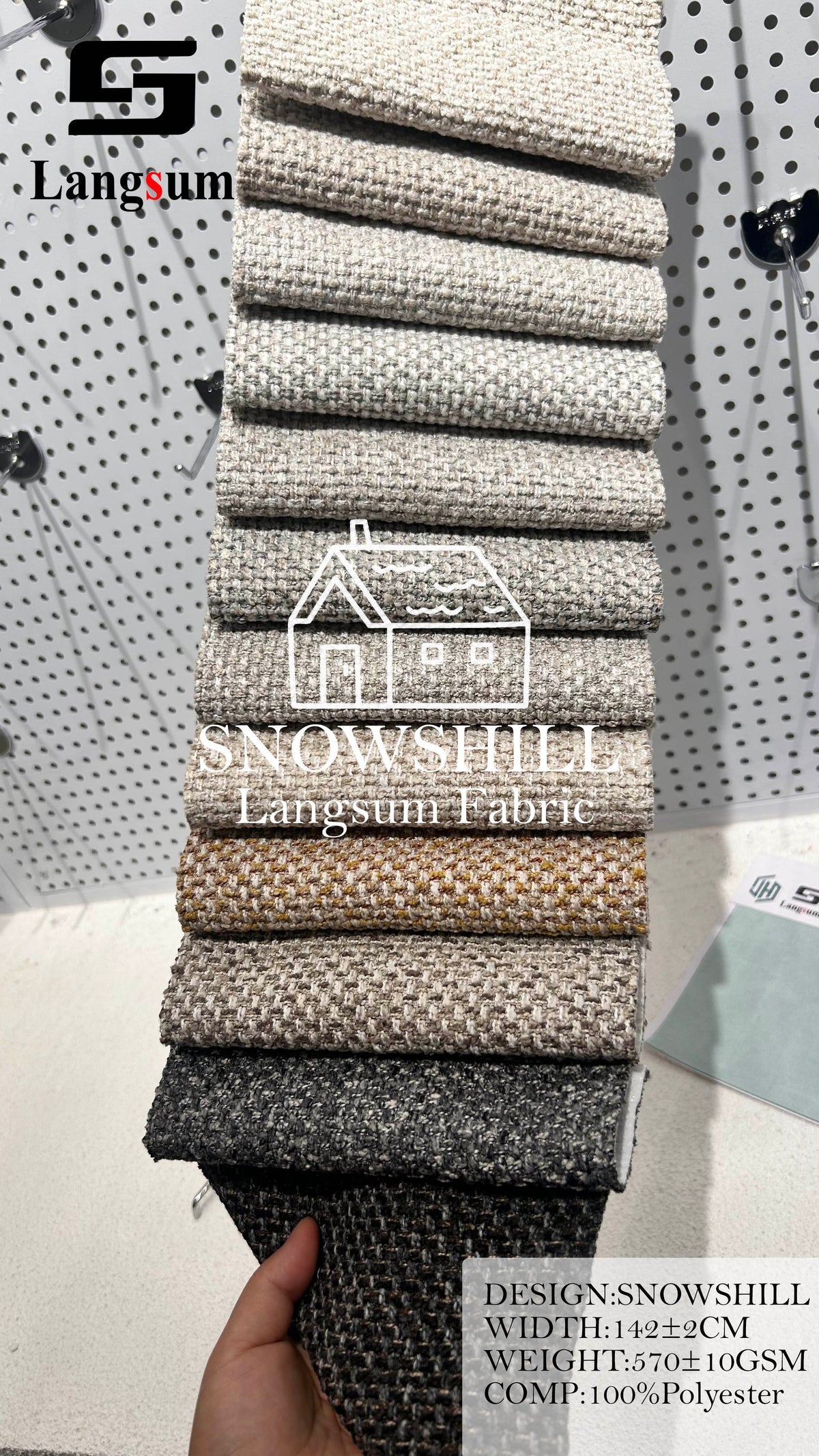 SNOWSHILL Coarse-Textured Polyester Upholstery Fabric – 570±10gsm, 56" Wide, 12 Colors Langsum Fabric