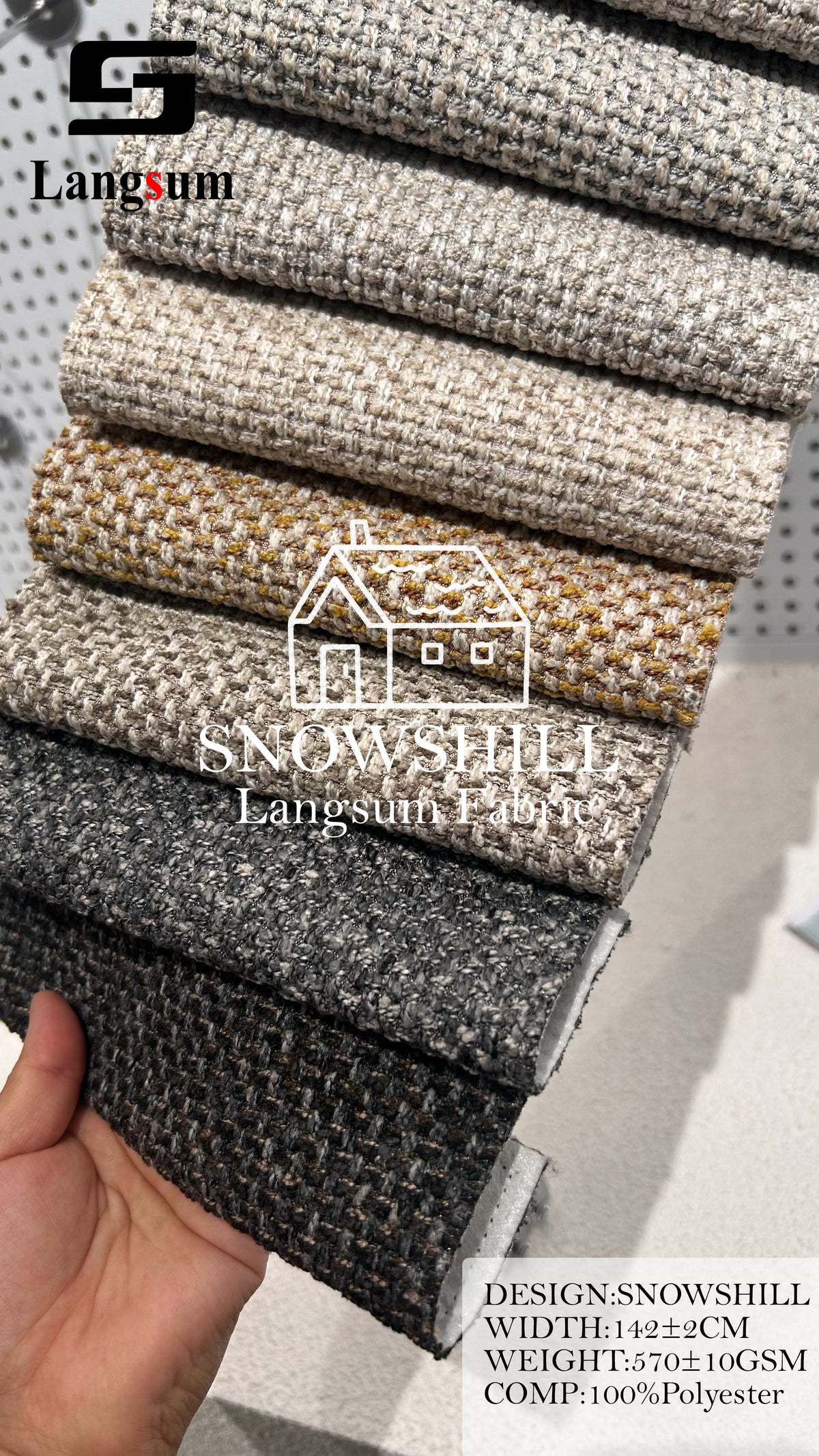 SNOWSHILL Coarse-Textured Polyester Upholstery Fabric – 570±10gsm, 56" Wide, 12 Colors Langsum Fabric