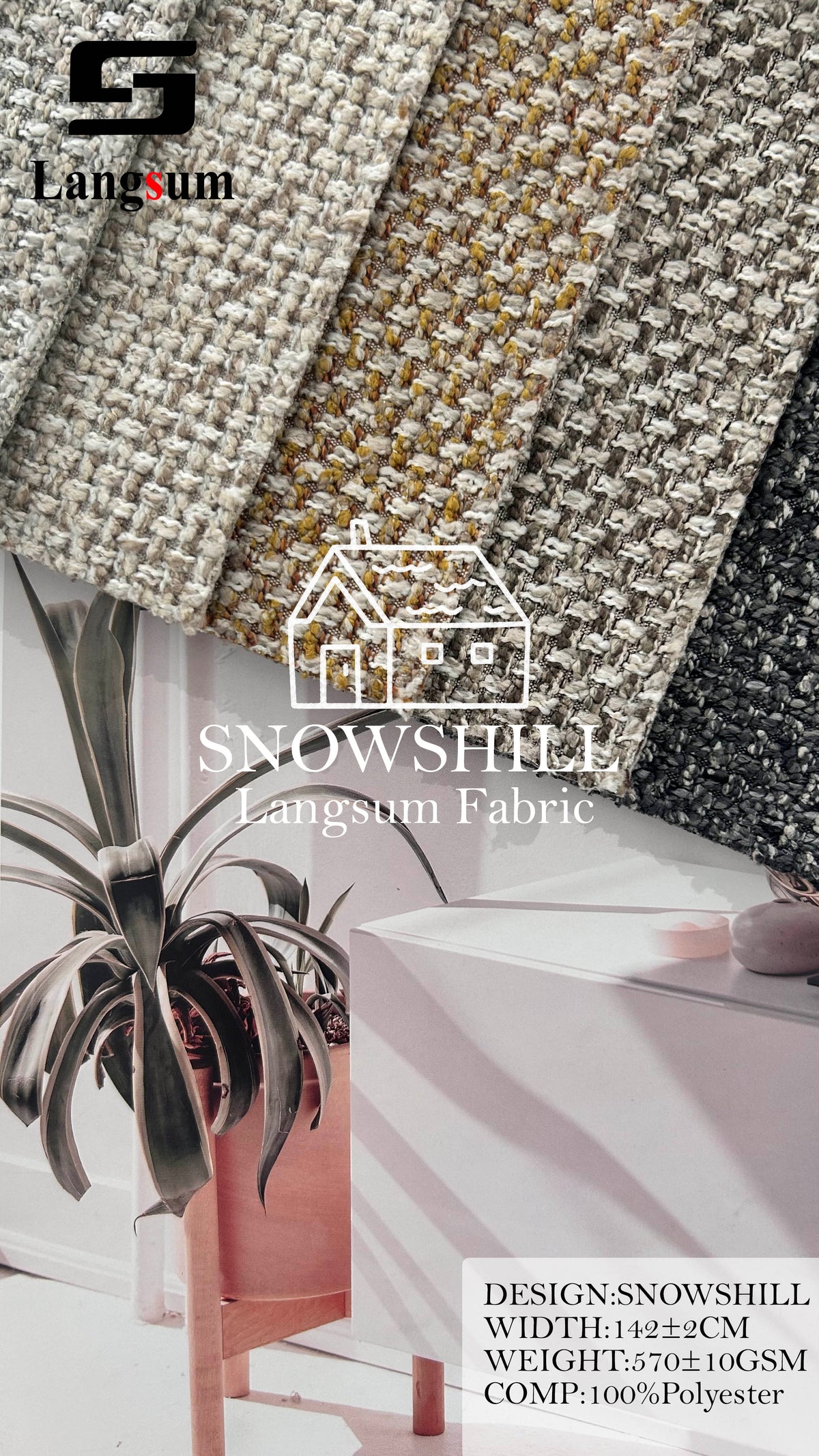 SNOWSHILL Coarse-Textured Polyester Upholstery Fabric – 570±10gsm, 56" Wide, 12 Colors Langsum Fabric