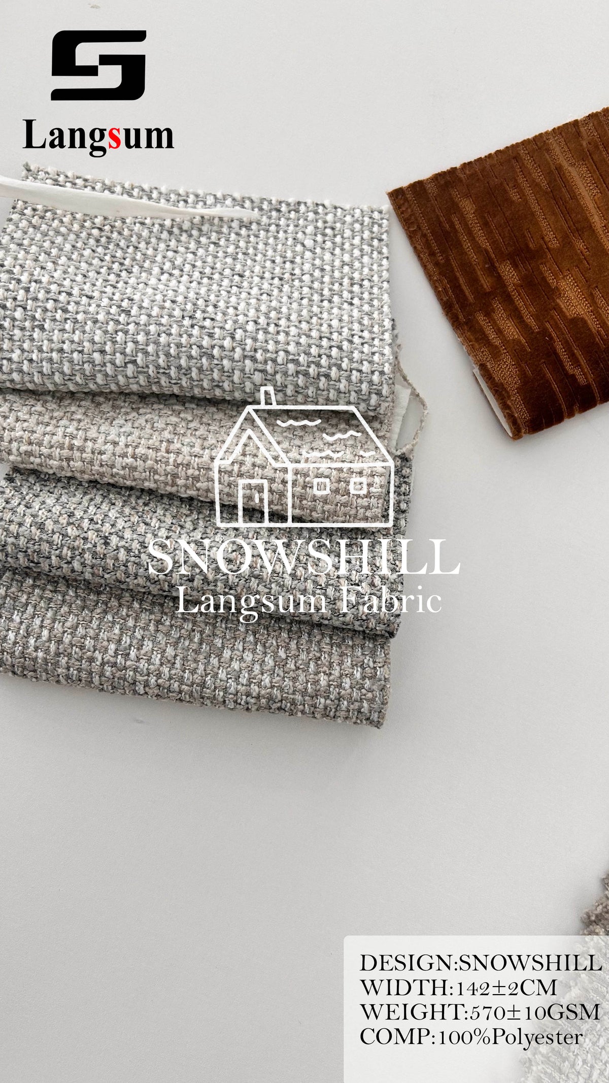 SNOWSHILL Coarse-Textured Polyester Upholstery Fabric – 570±10gsm, 56" Wide, 12 Colors Langsum Fabric