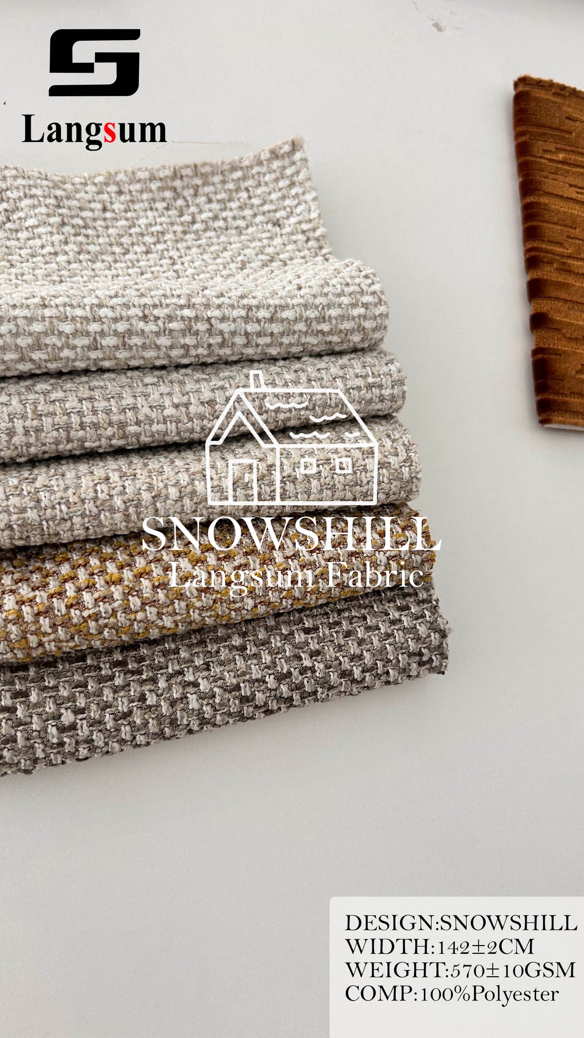 SNOWSHILL Coarse-Textured Polyester Upholstery Fabric – 570±10gsm, 56" Wide, 12 Colors Langsum Fabric