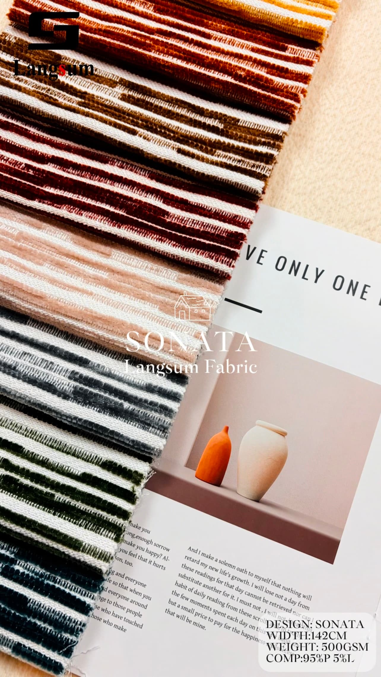 SONATA Chenille Fabric Woven Jacquard Fabric – 500gsm, 56" Wide, 9 Colors Langsum Fabric