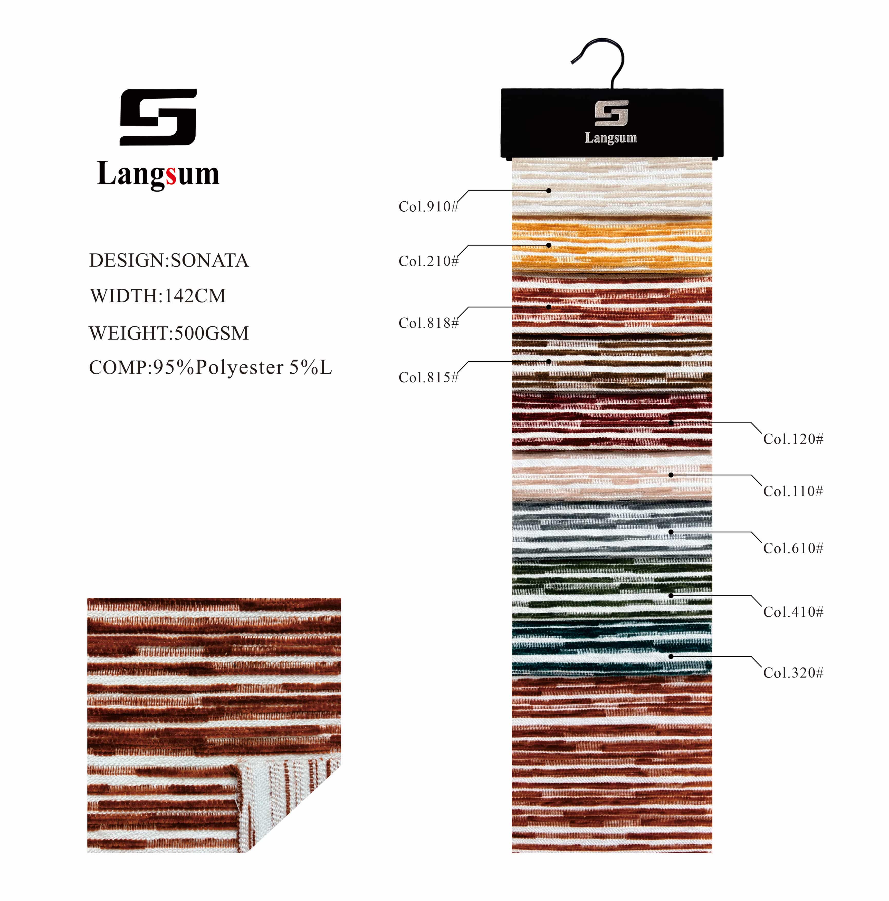 SONATA Chenille Fabric Woven Jacquard Fabric – 500gsm, 56" Wide, 9 Colors Langsum Fabric