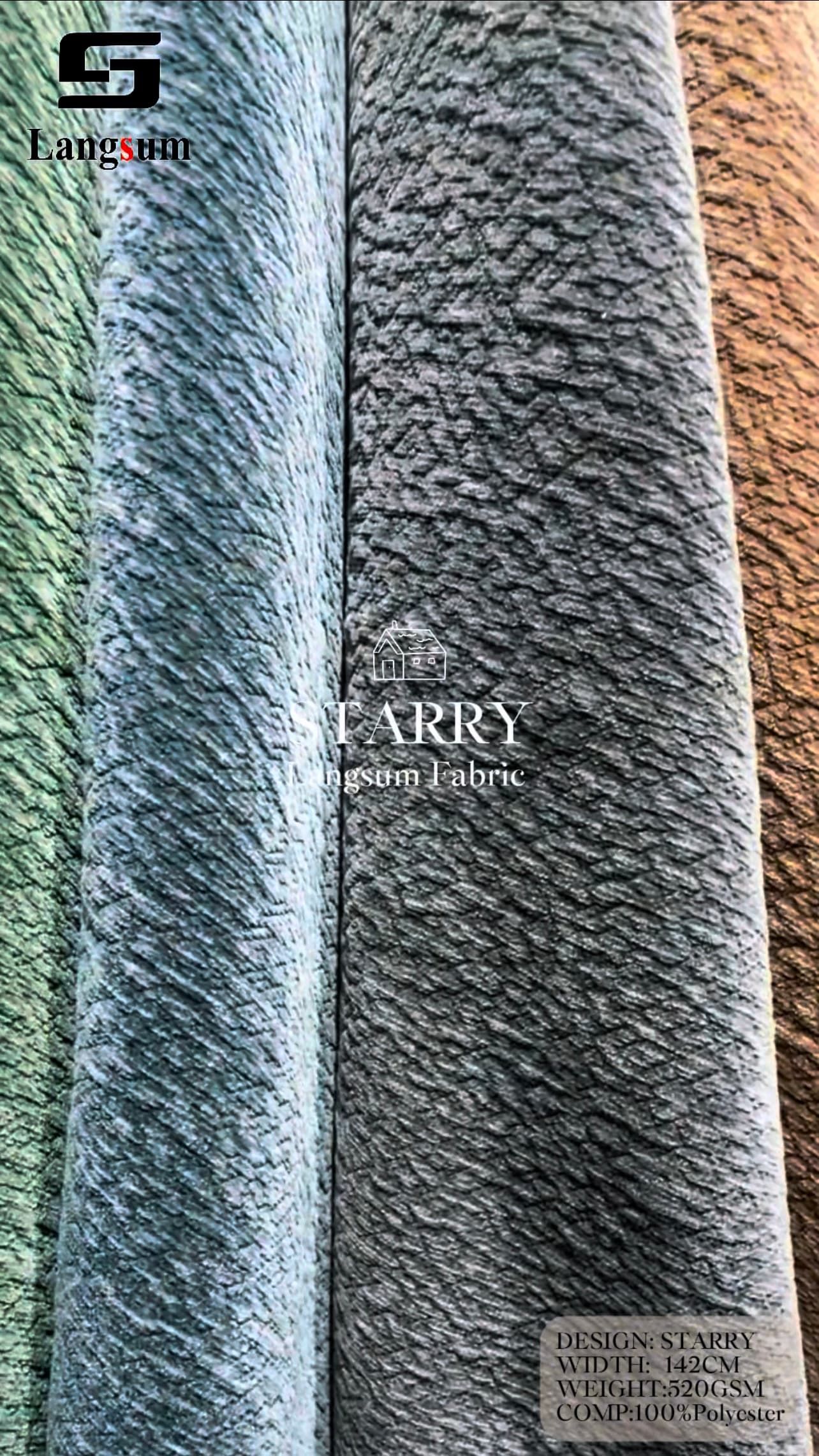 STARRY Textured Polyester Upholstery Fabric – 520±20gsm, 56" Wide, 12 Colors Langsum Fabric