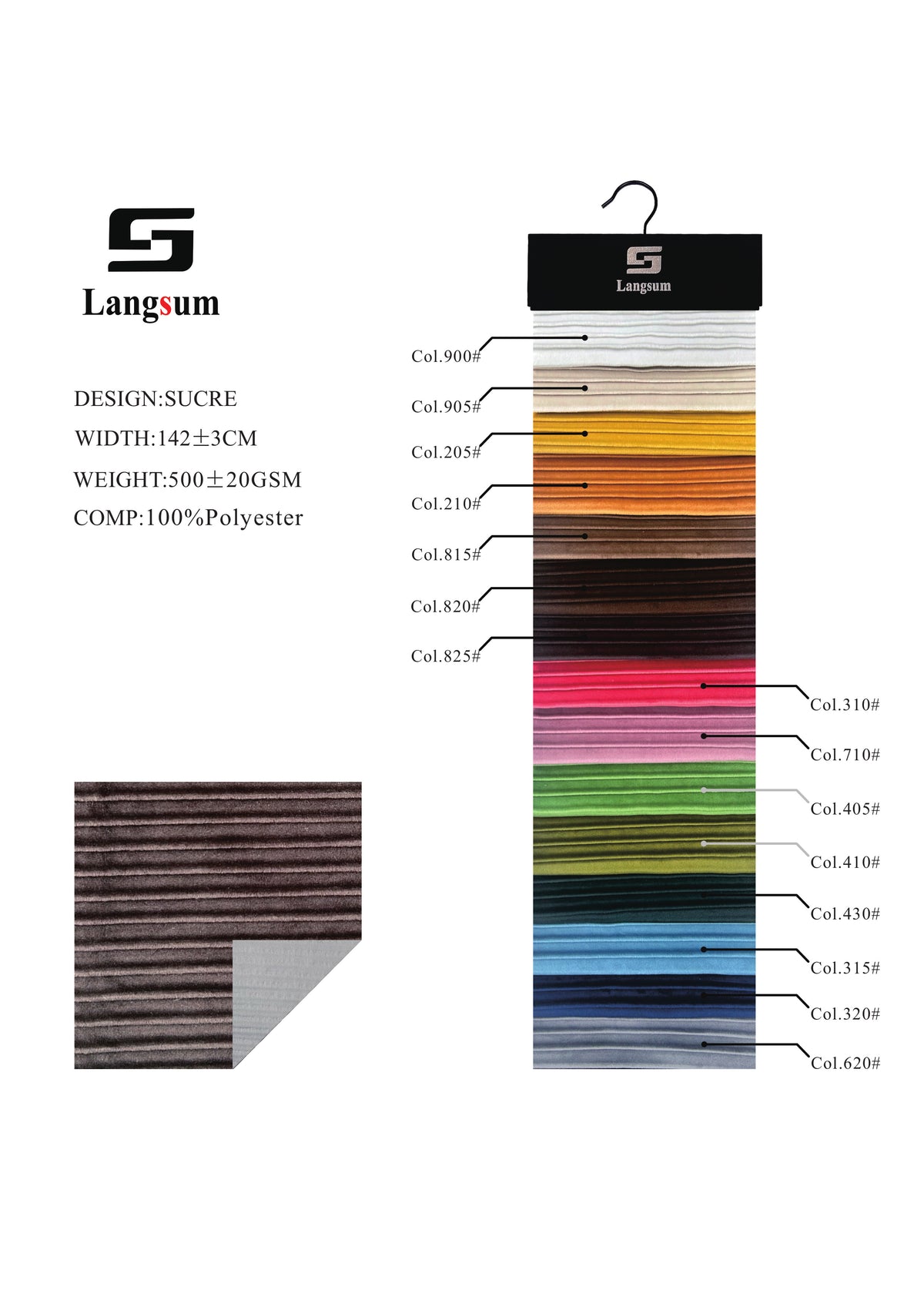 SUCRE Ribbed Polyester Upholstery Fabric – 500±20gsm, 56" Wide, 15 Colors Langsum Fabric