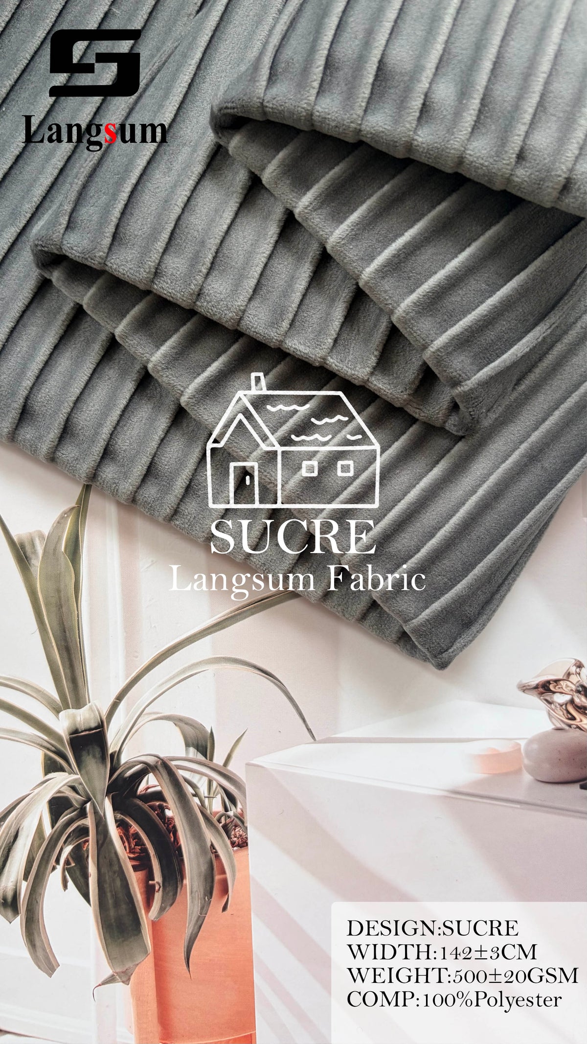 SUCRE Ribbed Polyester Upholstery Fabric – 500±20gsm, 56" Wide, 15 Colors Langsum Fabric