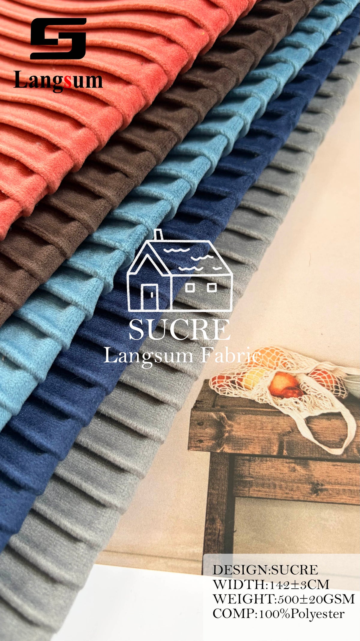 SUCRE Ribbed Polyester Upholstery Fabric – 500±20gsm, 56" Wide, 15 Colors Langsum Fabric