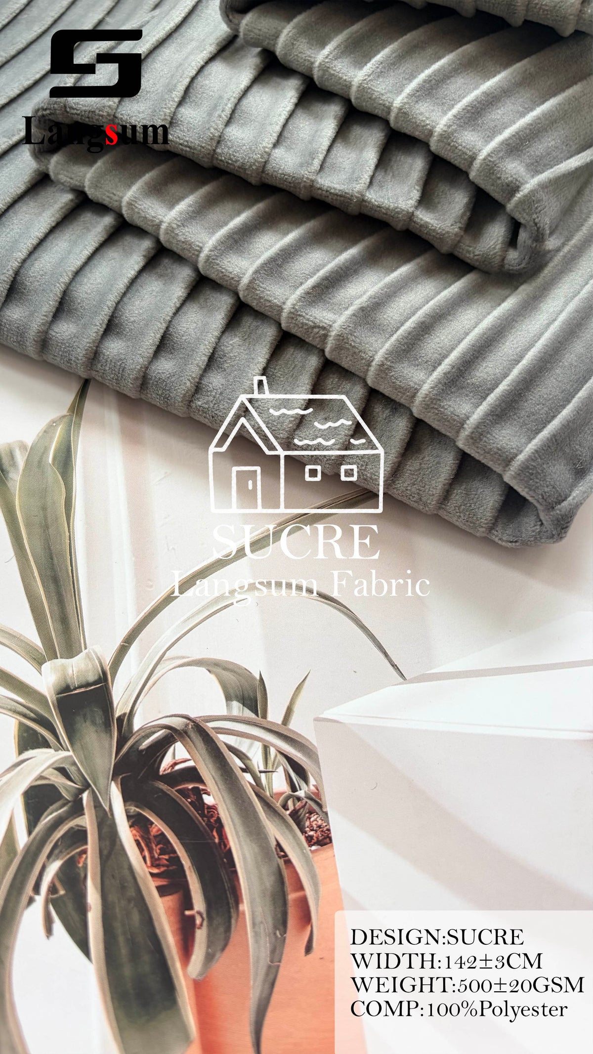 SUCRE Ribbed Polyester Upholstery Fabric – 500±20gsm, 56" Wide, 15 Colors Langsum Fabric