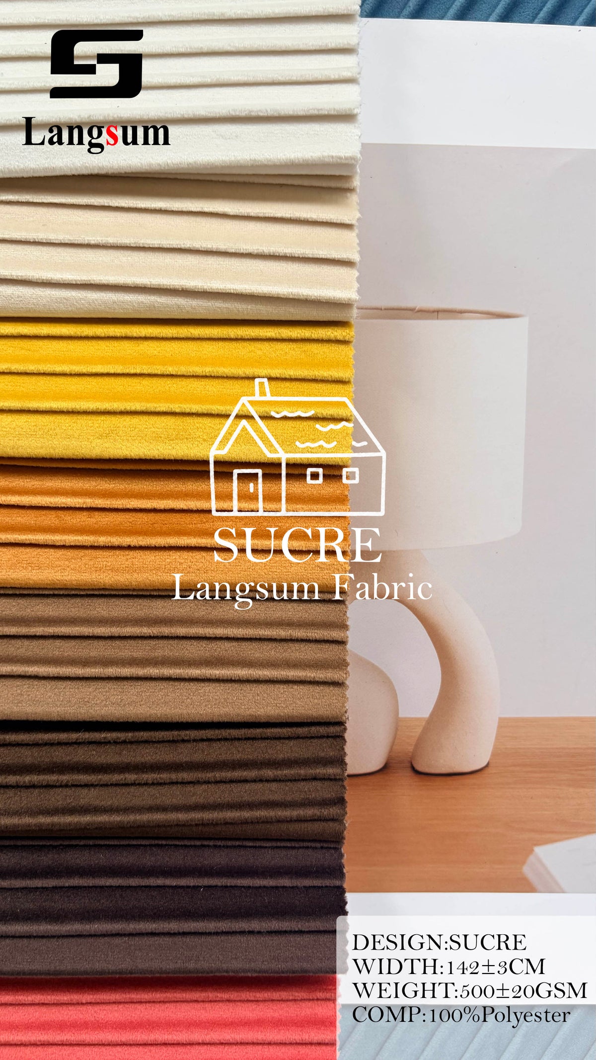 SUCRE Ribbed Polyester Upholstery Fabric – 500±20gsm, 56" Wide, 15 Colors Langsum Fabric