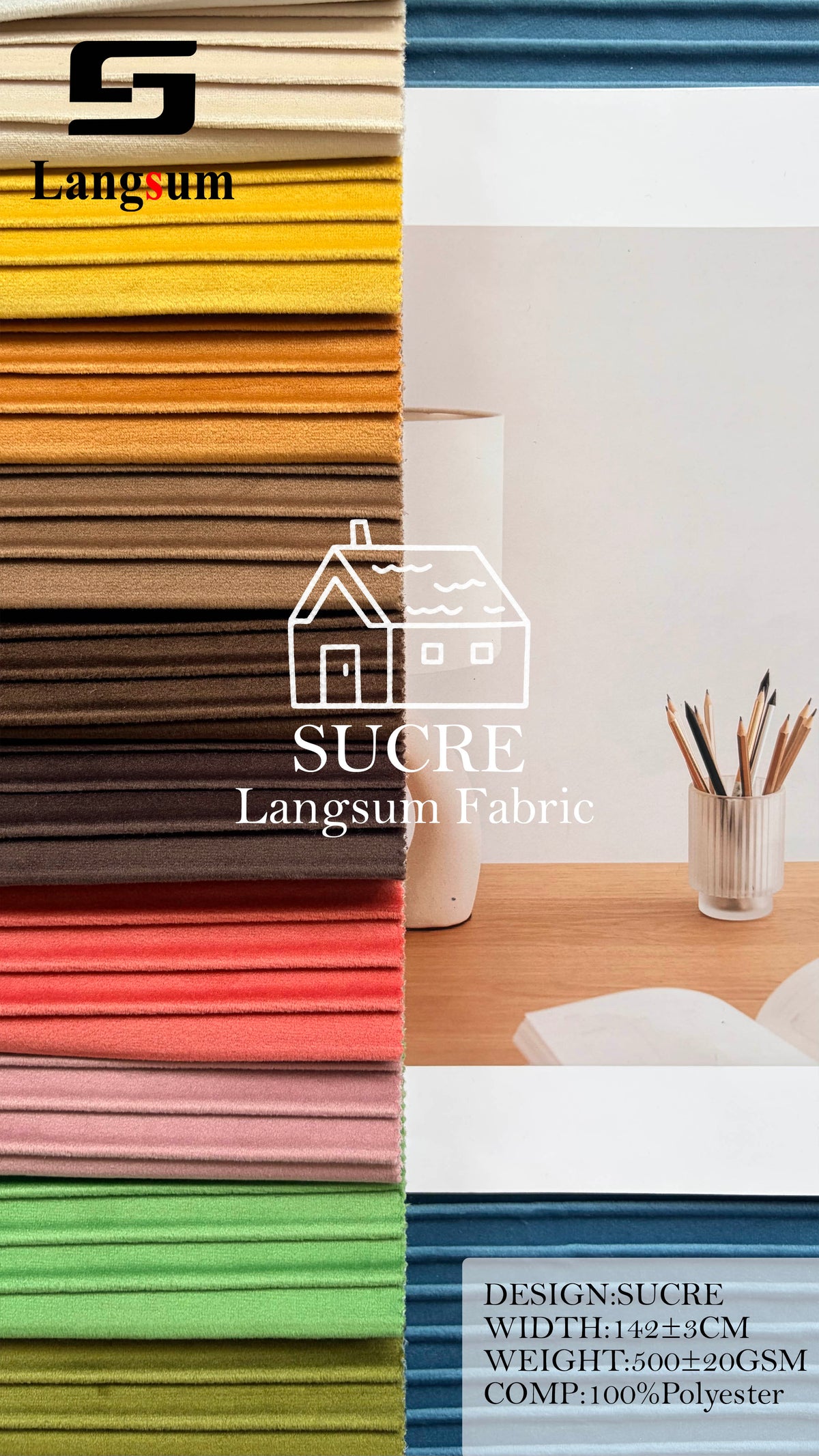 SUCRE Ribbed Polyester Upholstery Fabric – 500±20gsm, 56" Wide, 15 Colors Langsum Fabric
