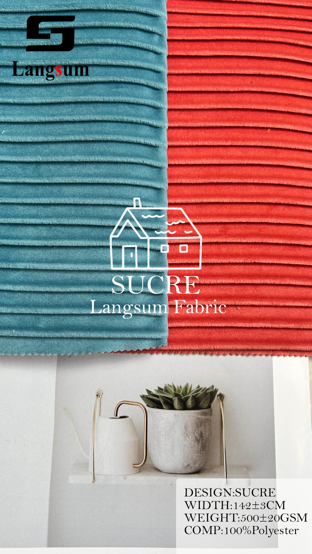 SUCRE Ribbed Polyester Upholstery Fabric – 500±20gsm, 56" Wide, 15 Colors Langsum Fabric