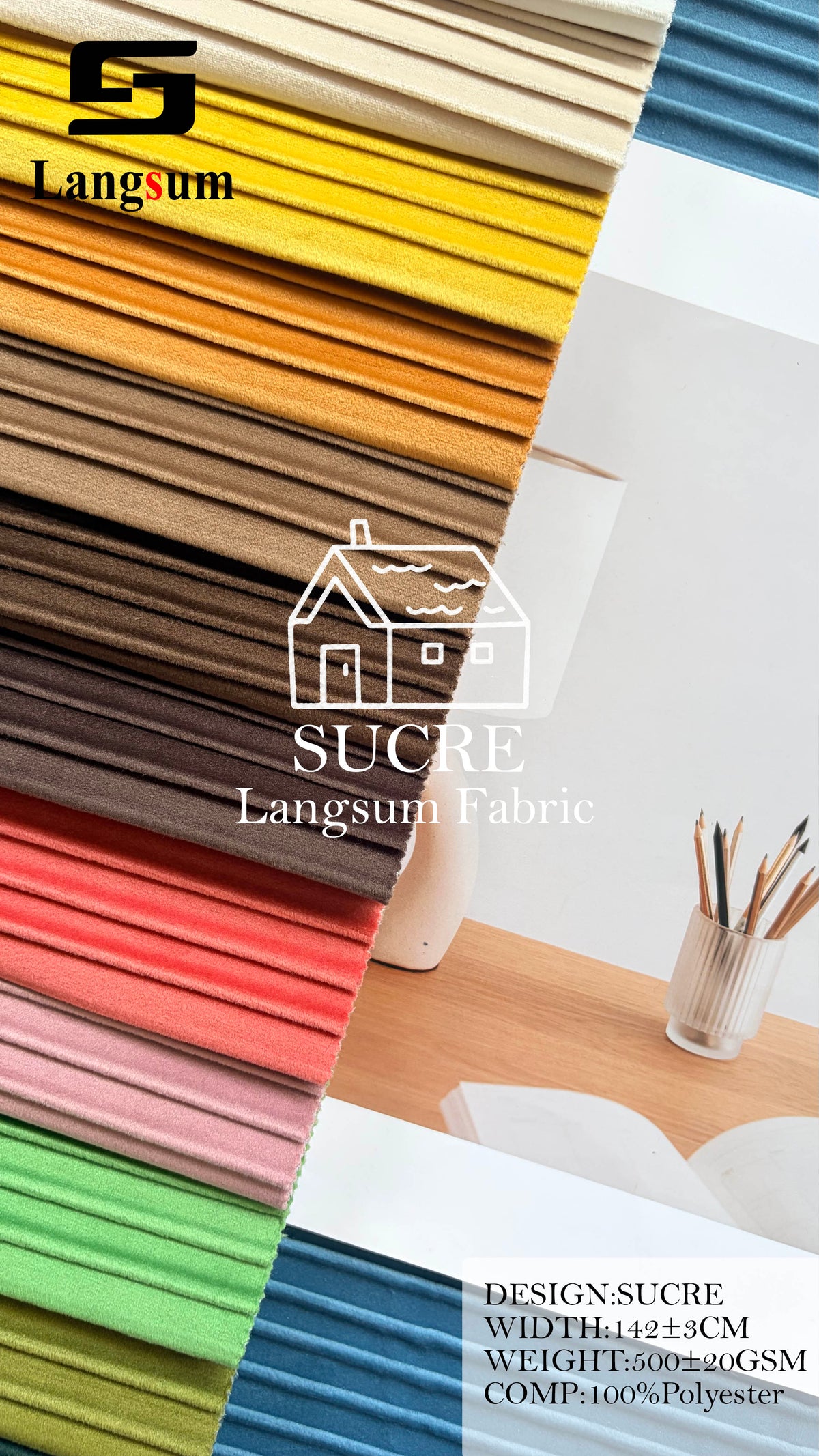 SUCRE Ribbed Polyester Upholstery Fabric – 500±20gsm, 56" Wide, 15 Colors Langsum Fabric