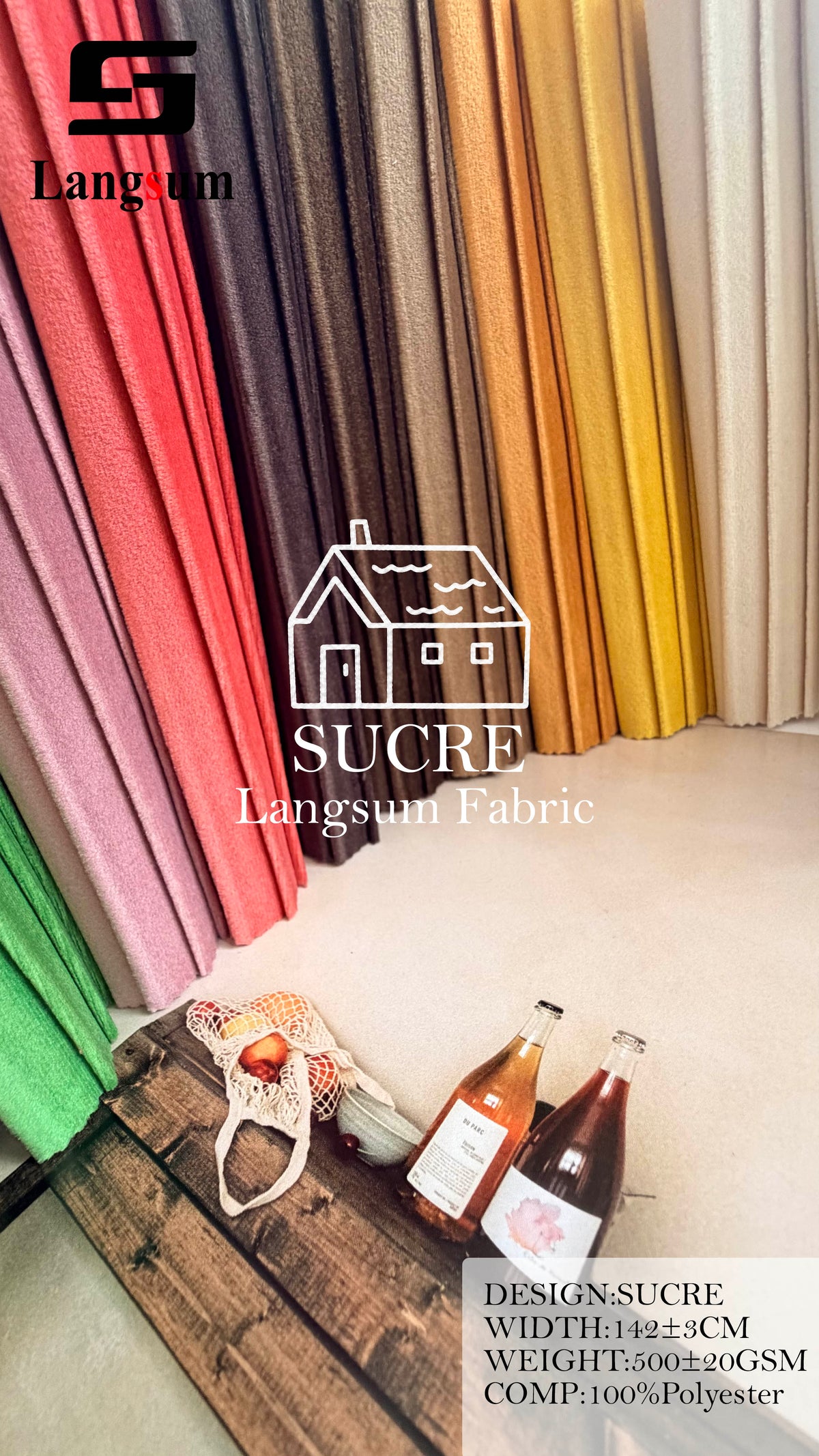 SUCRE Ribbed Polyester Upholstery Fabric – 500±20gsm, 56" Wide, 15 Colors Langsum Fabric