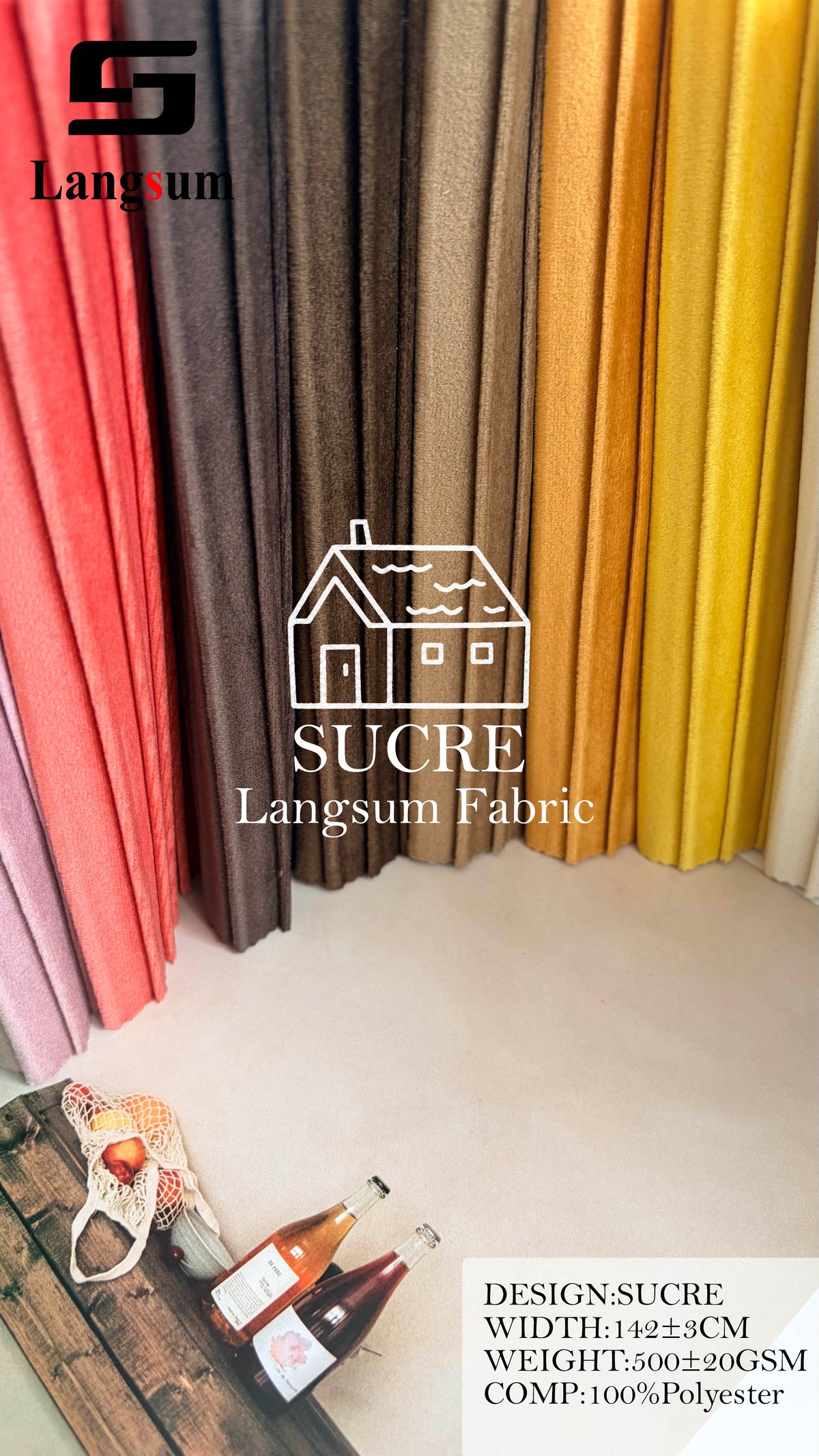 SUCRE Ribbed Polyester Upholstery Fabric – 500±20gsm, 56" Wide, 15 Colors Langsum Fabric