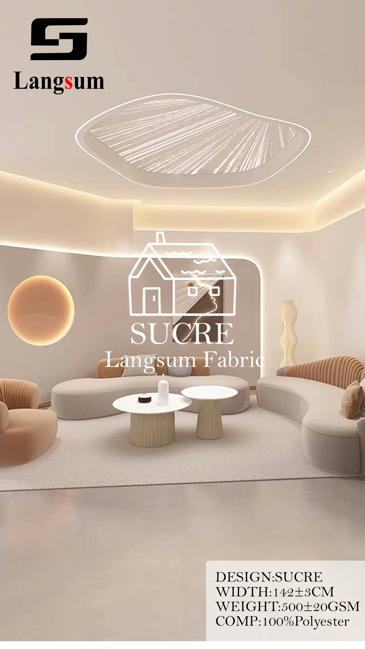 SUCRE Ribbed Polyester Upholstery Fabric – 500±20gsm, 56" Wide, 15 Colors Langsum Fabric