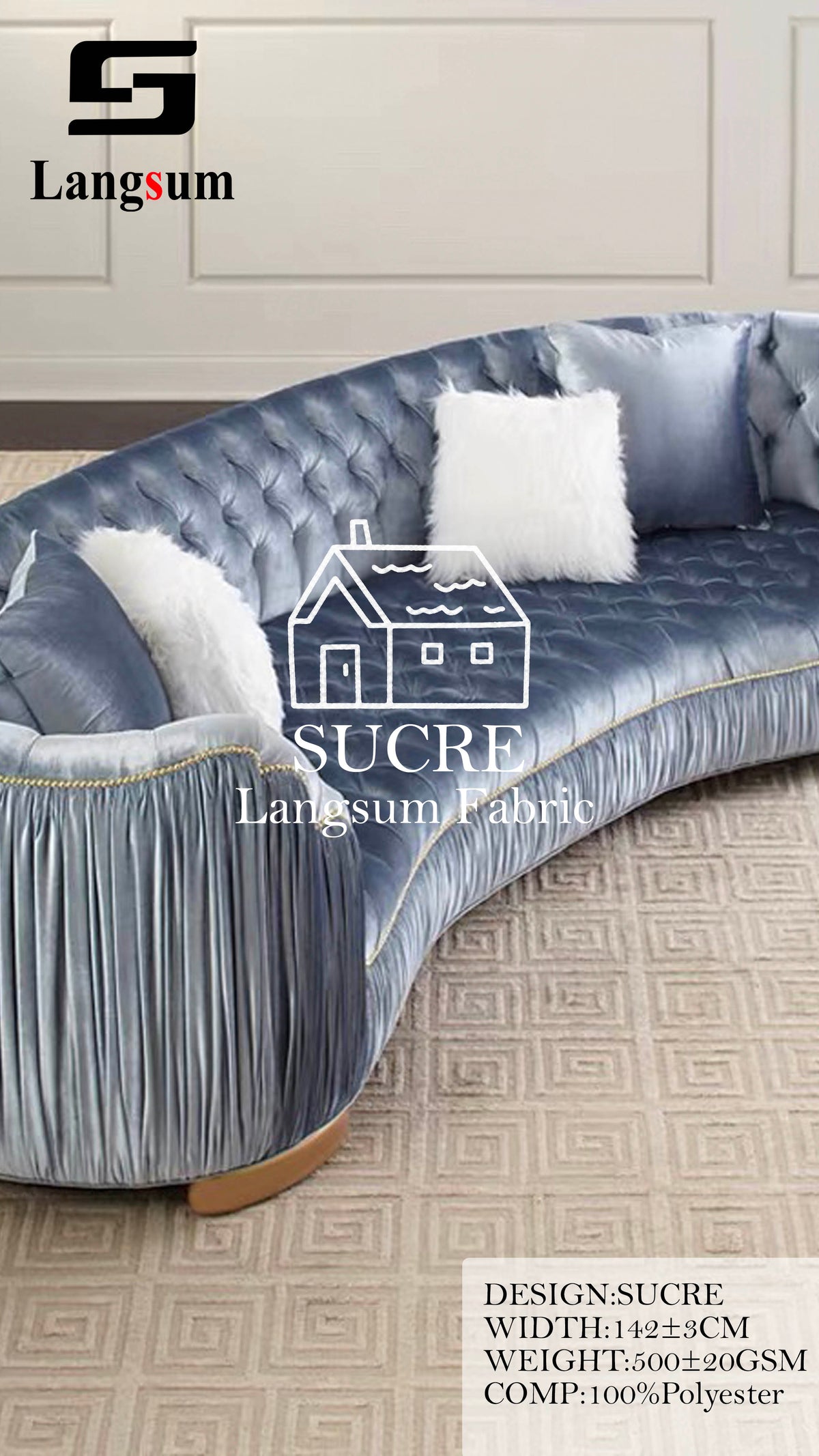 SUCRE Ribbed Polyester Upholstery Fabric – 500±20gsm, 56" Wide, 15 Colors Langsum Fabric