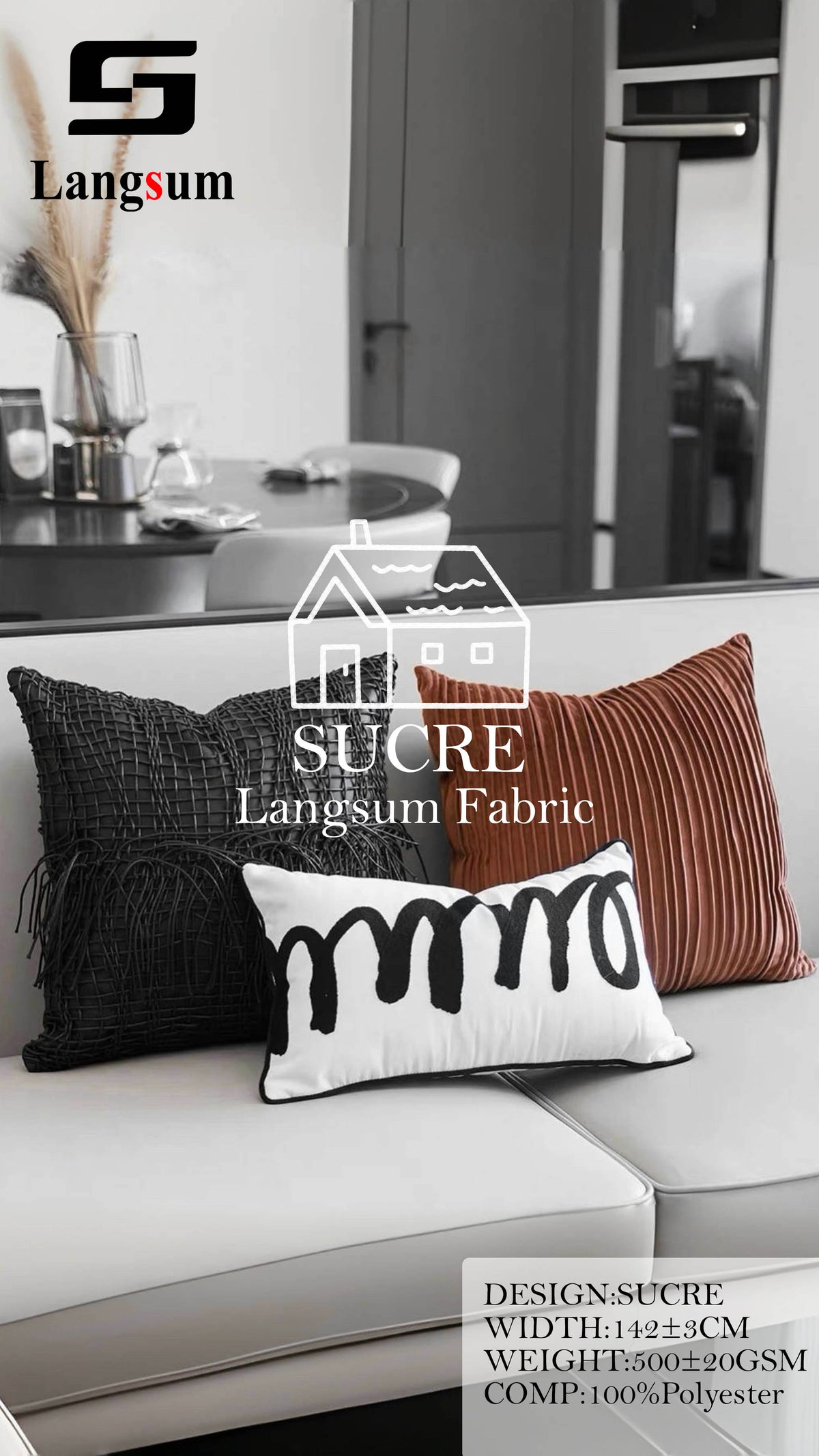 SUCRE Ribbed Polyester Upholstery Fabric – 500±20gsm, 56" Wide, 15 Colors Langsum Fabric