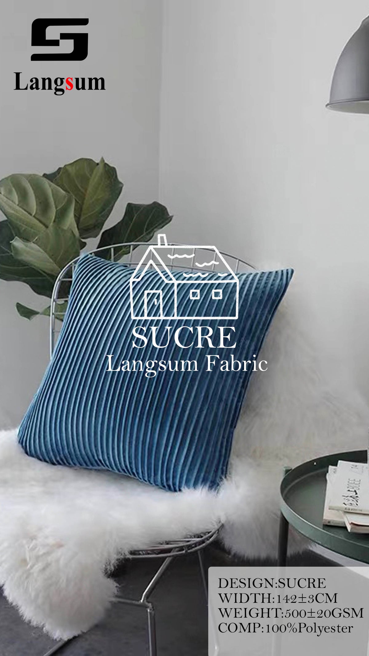 SUCRE Ribbed Polyester Upholstery Fabric – 500±20gsm, 56" Wide, 15 Colors Langsum Fabric