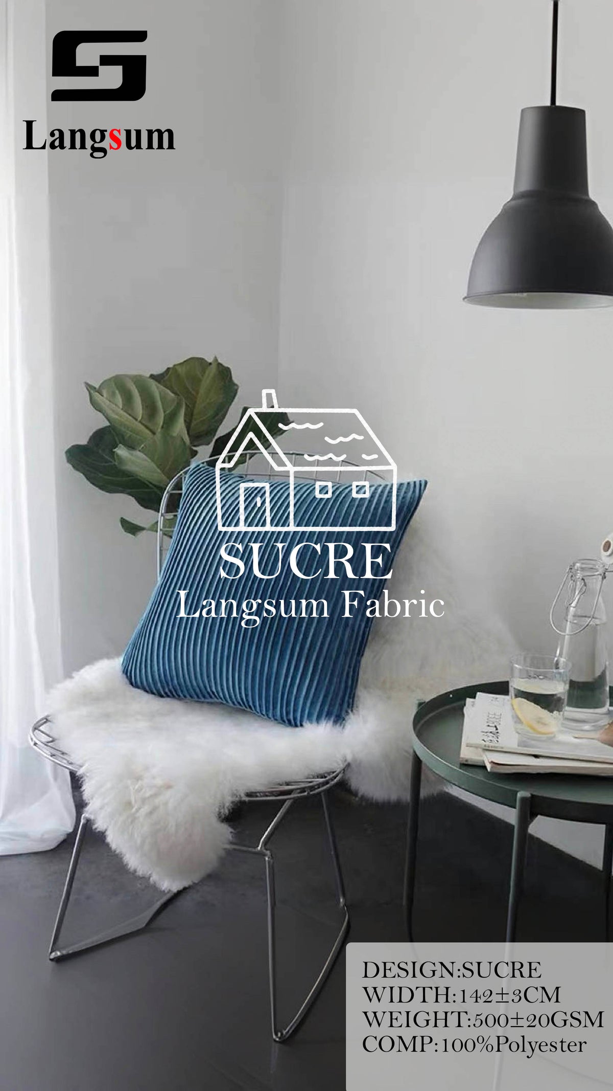 SUCRE Ribbed Polyester Upholstery Fabric – 500±20gsm, 56" Wide, 15 Colors Langsum Fabric