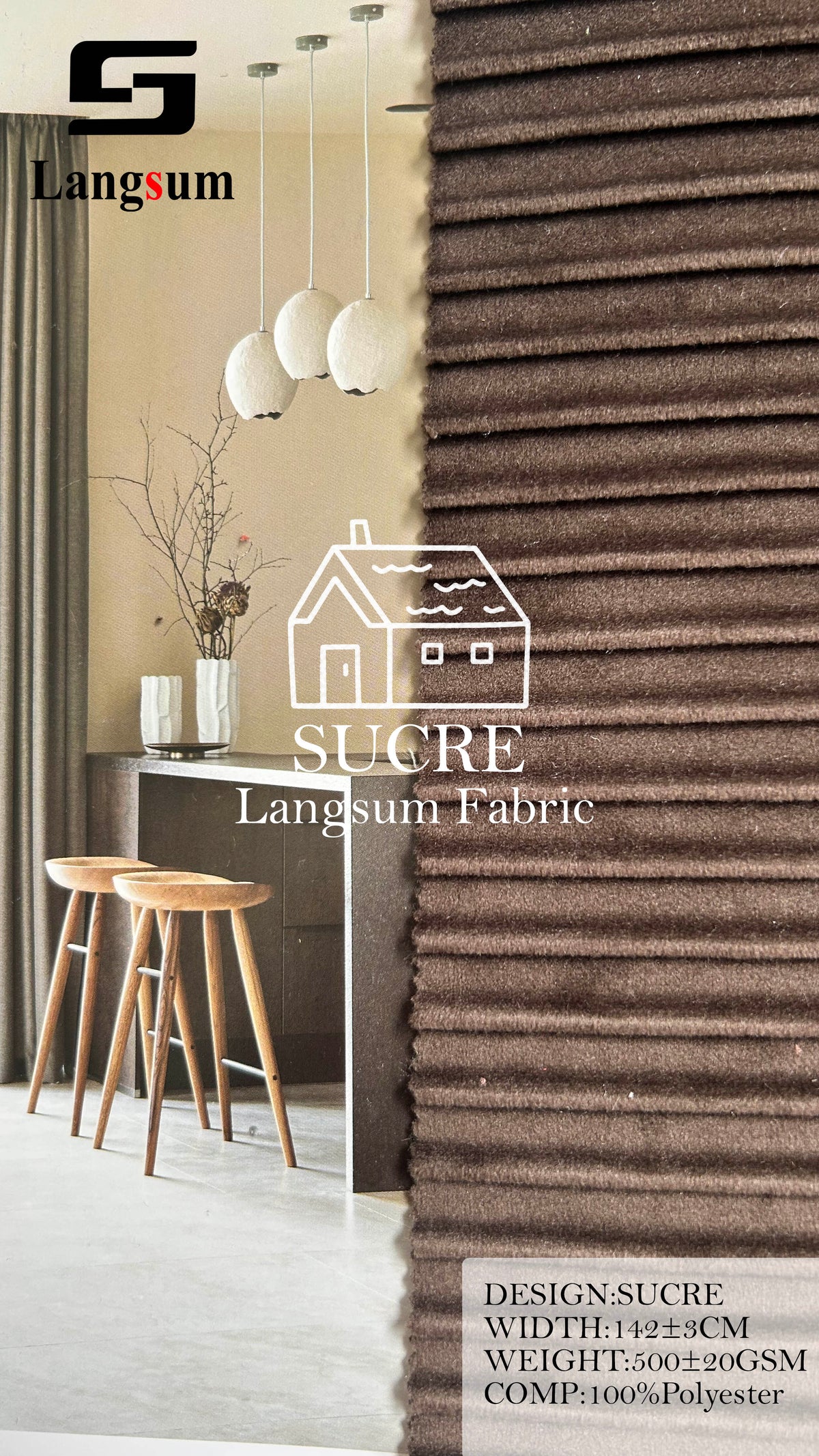 SUCRE Ribbed Polyester Upholstery Fabric – 500±20gsm, 56" Wide, 15 Colors Langsum Fabric
