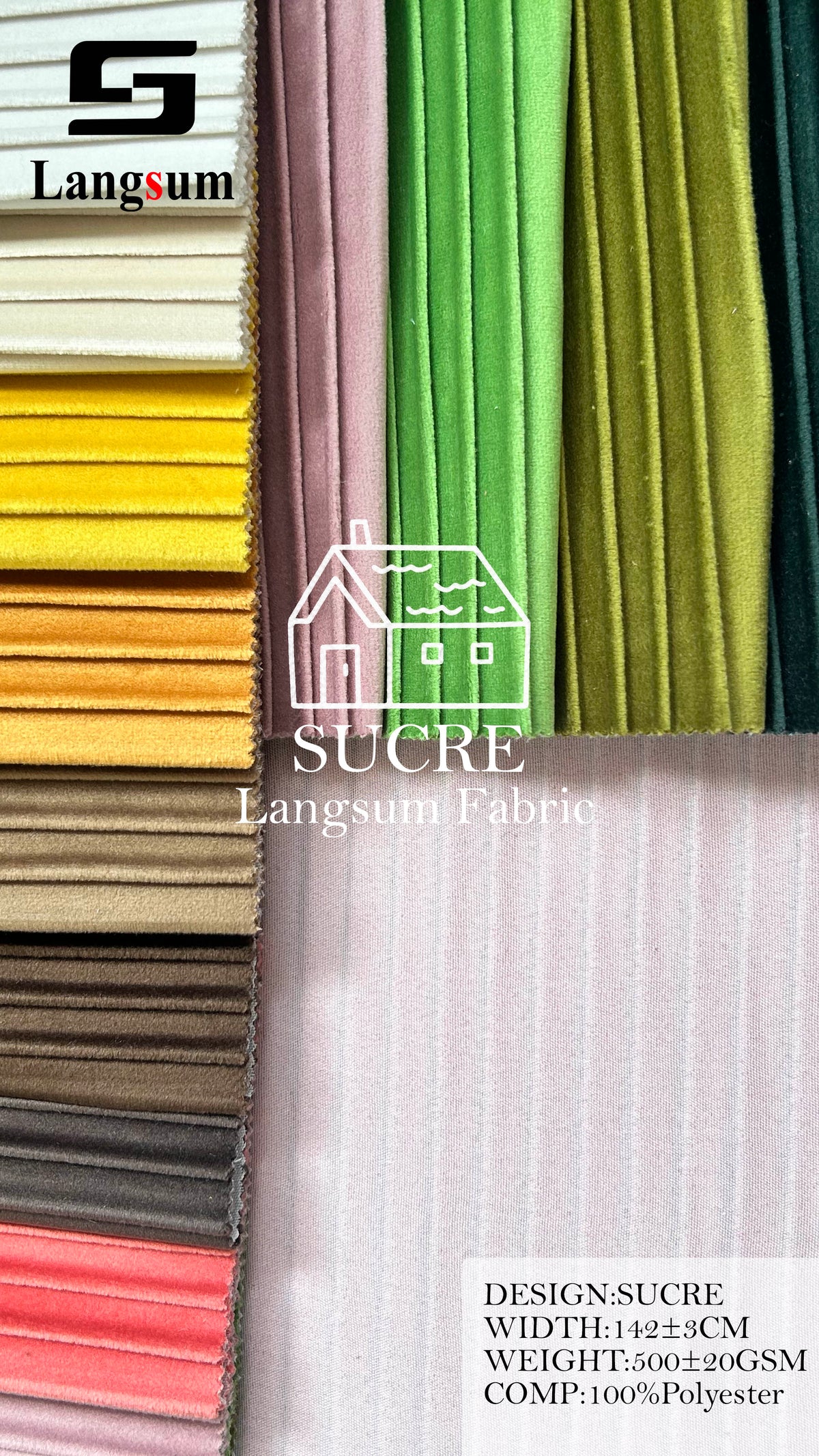 SUCRE Ribbed Polyester Upholstery Fabric – 500±20gsm, 56" Wide, 15 Colors Langsum Fabric
