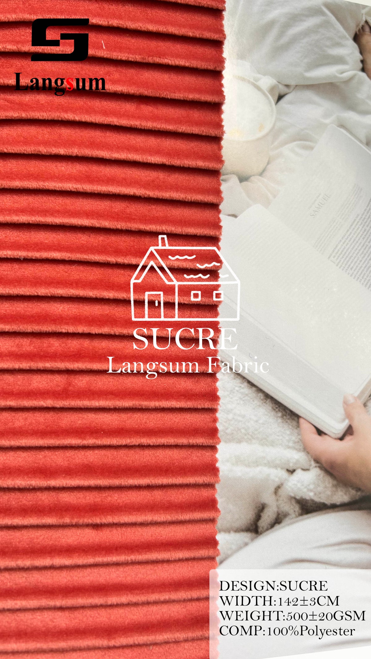 SUCRE Ribbed Polyester Upholstery Fabric – 500±20gsm, 56" Wide, 15 Colors Langsum Fabric