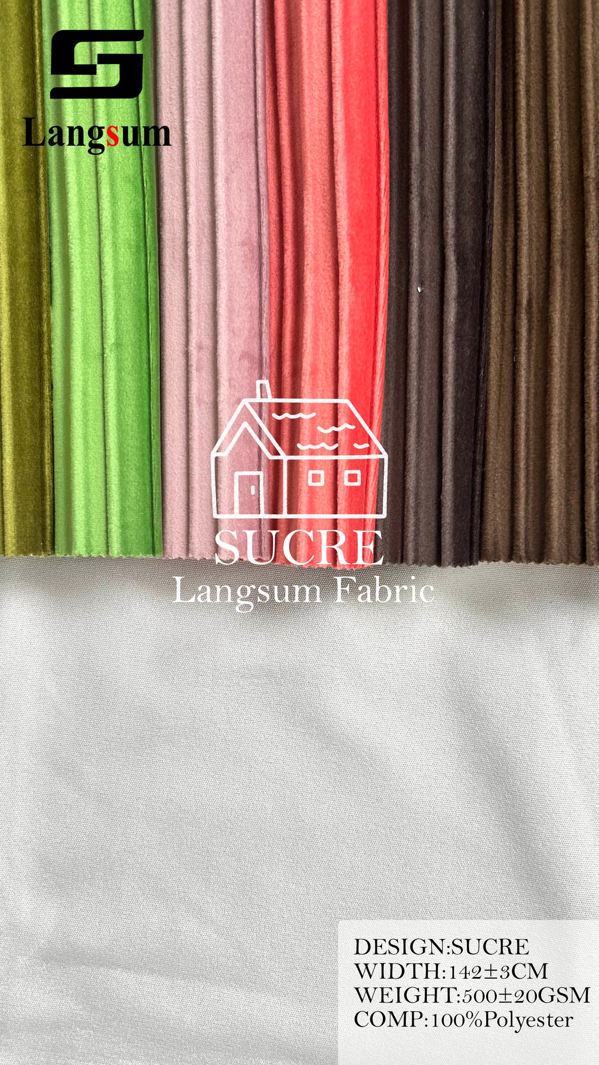 SUCRE Ribbed Polyester Upholstery Fabric – 500±20gsm, 56" Wide, 15 Colors Langsum Fabric