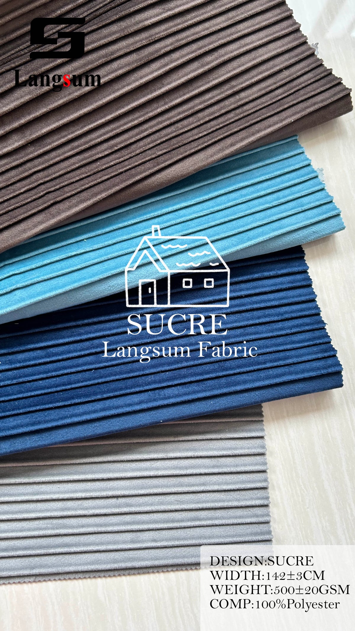 SUCRE Ribbed Polyester Upholstery Fabric – 500±20gsm, 56" Wide, 15 Colors Langsum Fabric